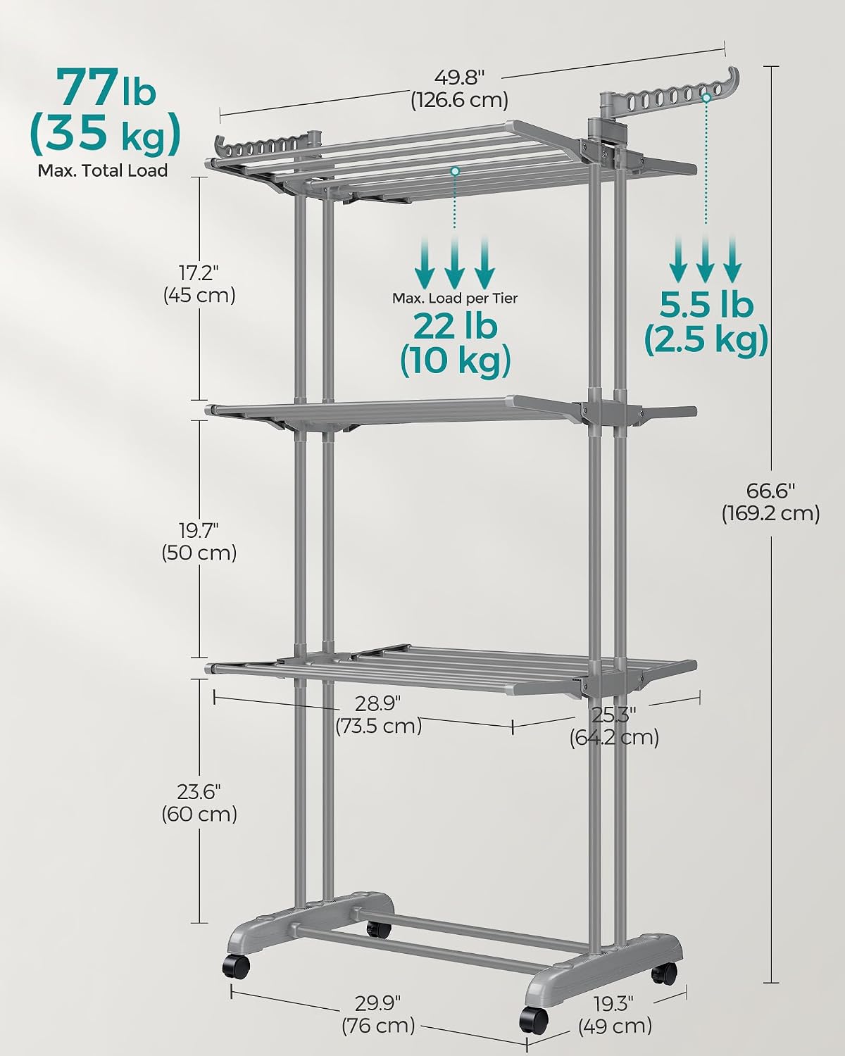 Thumbnail 6 de SONGMICS BUNJI LLR701G01 4-Tier Clothes Airer with Folding Wings