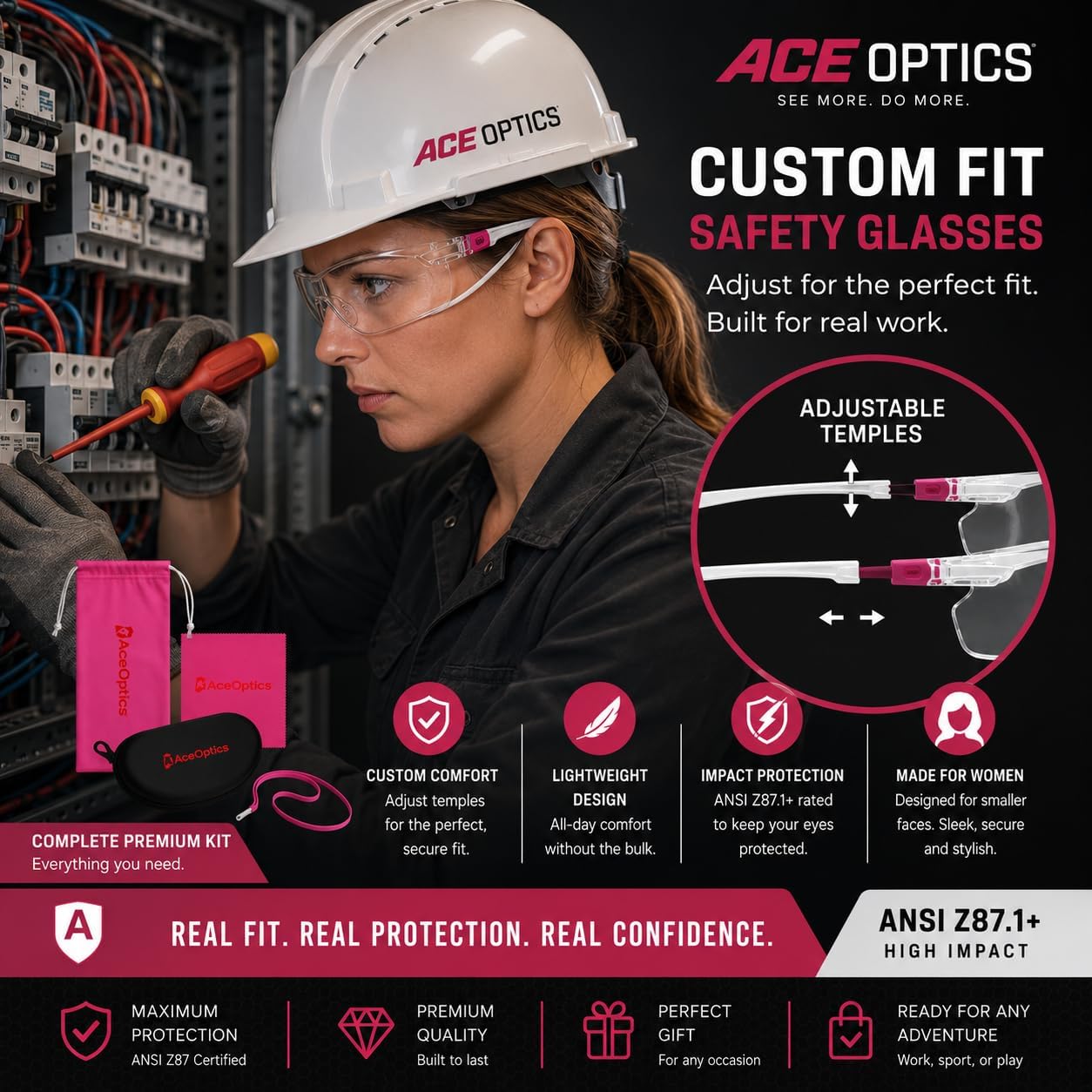 Thumbnail 6 de AceOptics 男女兼用保護メガネ ANSI Z87対応、ClearShield曇り止めレンズ・ストラップ付きセット