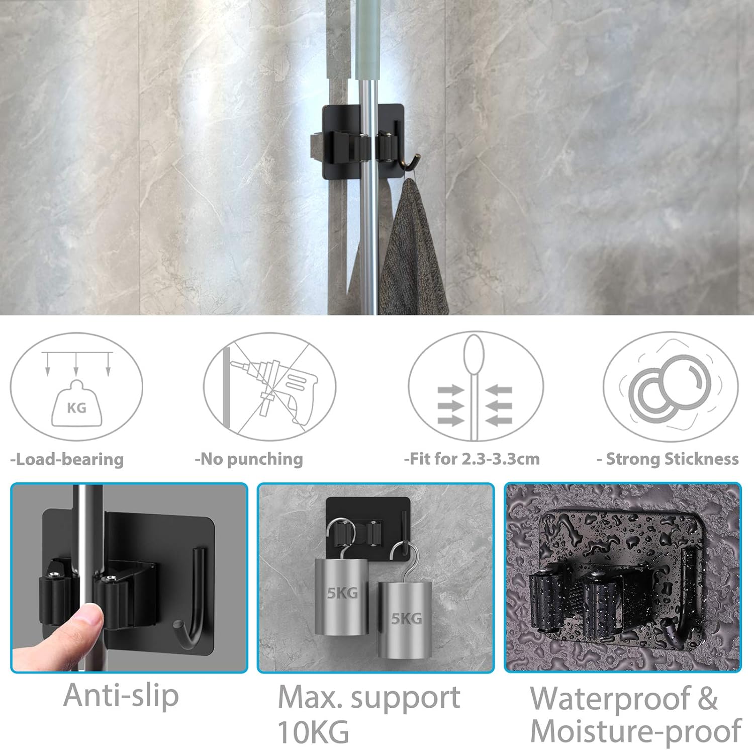Thumbnail 2 de homeasy Mop Broom Holder 4-Piece Stainless Steel