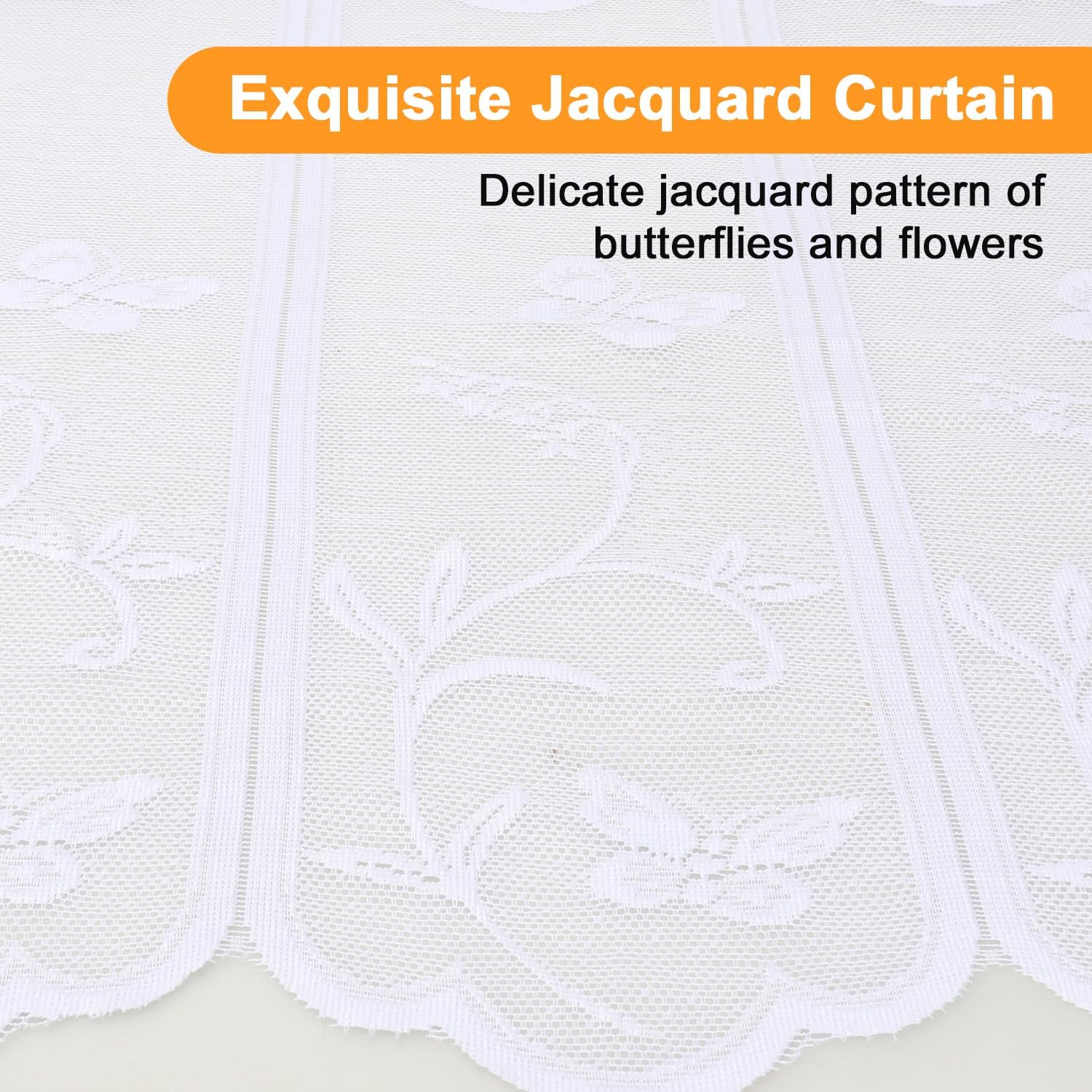 Detalle de ZOLGINAH ZA-Curtain100 korte vitrage 75 x 60 cm met vlinder- en bloemenjacquard