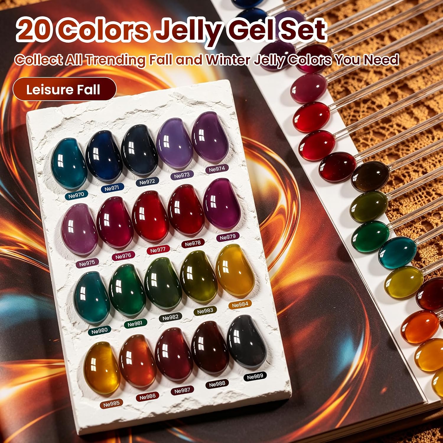 Detalle 1 de Beetles Fall Jelly Gel Nail Polish Set, 20 Sheer Colors and Magnetic Cat Eye Top Coat