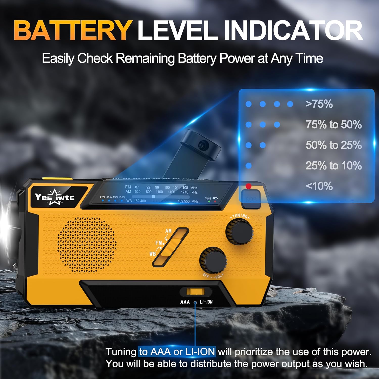 Thumbnail 6 de yesiwtc 090S Emergency Radio with NOAA Weather Band, Hand Crank and Solar Charging