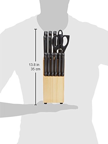Detalle 2 de Amazon Basics Juego de Cuchillos de Cocina y Soporte (14 Piezas) – Negro