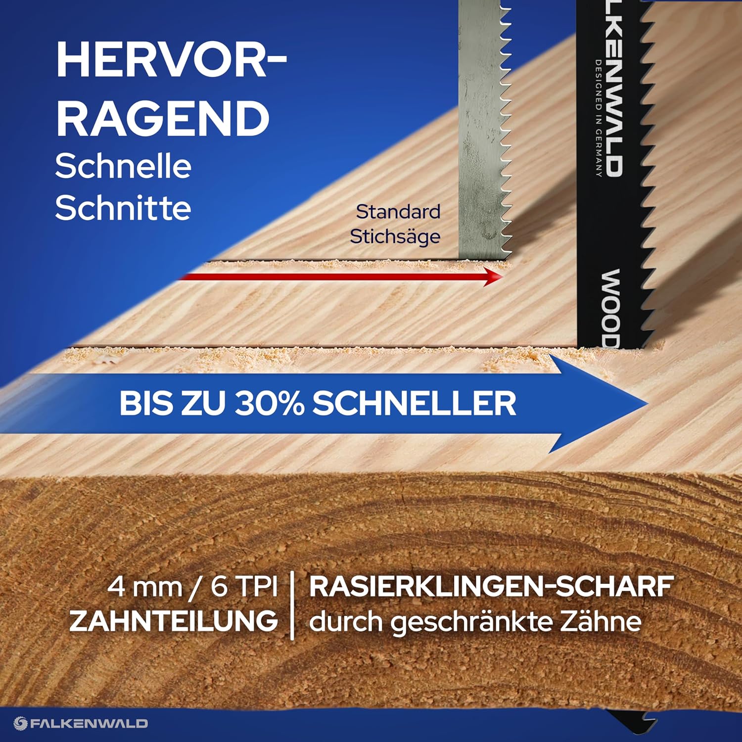 Thumbnail 4 de FALKENWALD® Stichsägeblätter Holz T1044DP – extra lang (250 mm) bis 190 mm Schnitttiefe, 6 TPI, T-Schaft