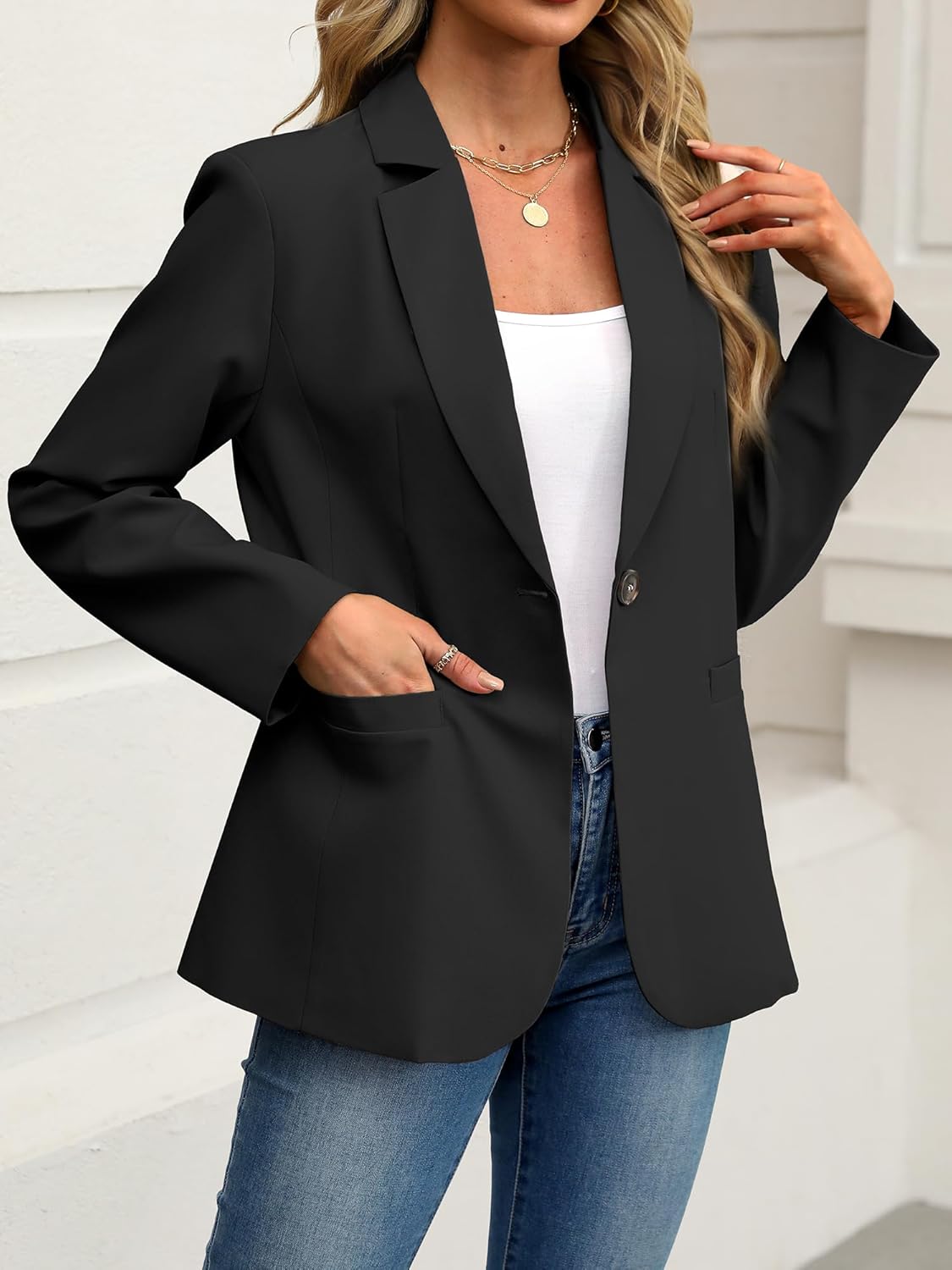 Detalle de ELLEVEN Women’s Business Casual Lightweight Blazer (Slim Fit, Pockets) – Long Sleeve Office Jacket
