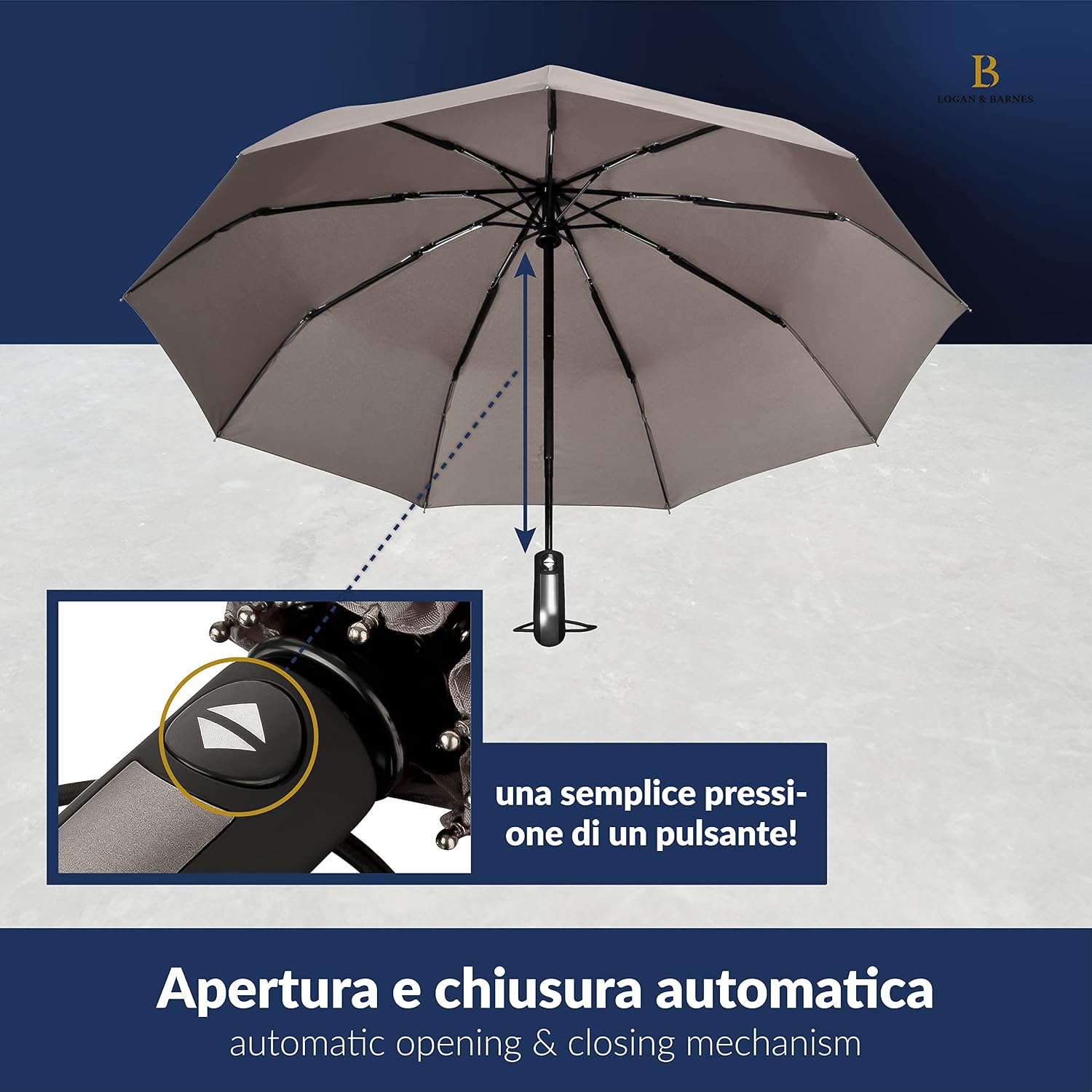 Thumbnail 6 de Ombrello Pieghevole Automatico Manchester di Logan & Barnes – resistente al vento fino a 140 km/h