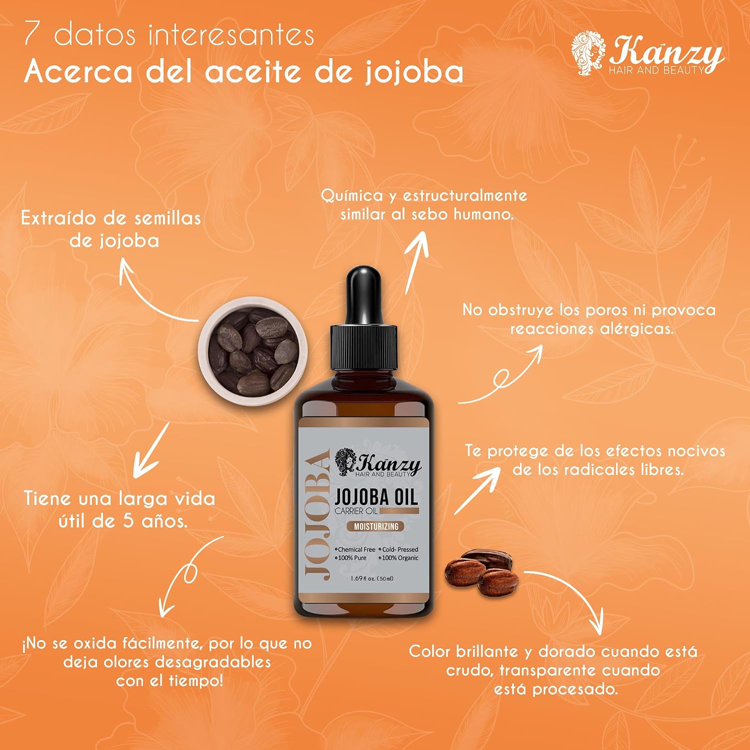 Detalle 2 de Kanzy Aceite de Jojoba Bio Puro 50 ml 🌿 Hidratante Natural