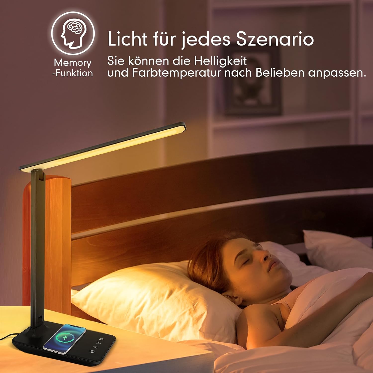 Thumbnail 3 de Jumoking Schreibtischlampe LED Dimmbar Augenschutz – 5 Farbmodi, 5 Helligkeitsstufen, USB Ladefunktion, Touchsteuerung (Black Pro)