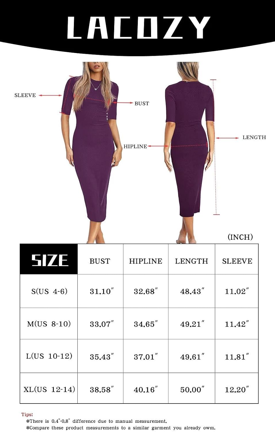 Detalle 2 de LACOZY Short Sleeve Bodycon Midi Dress
