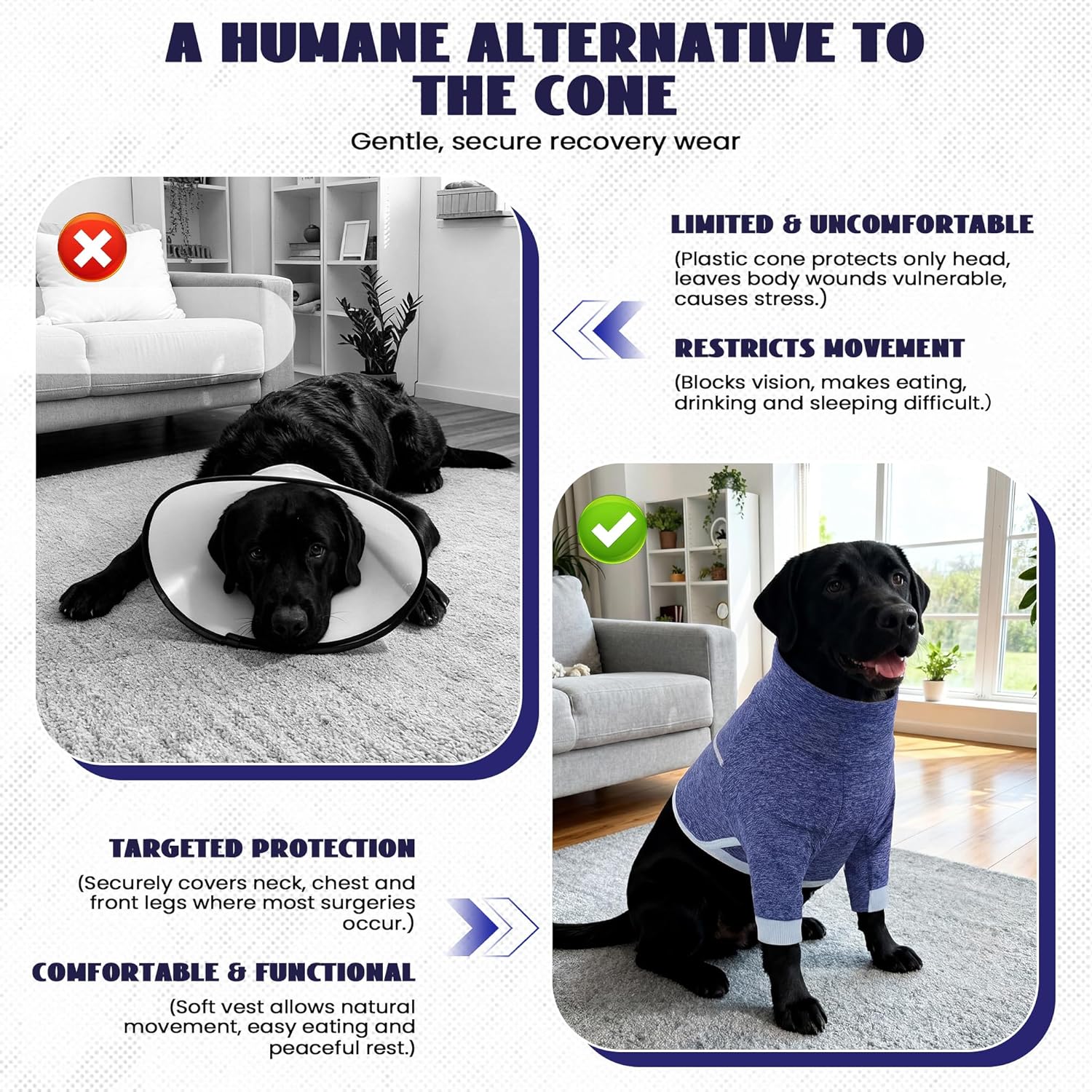 Thumbnail 3 de OUOBOB Dog Surgery Recovery Suit – Front Leg & Chest Wound Healing, Blue, L