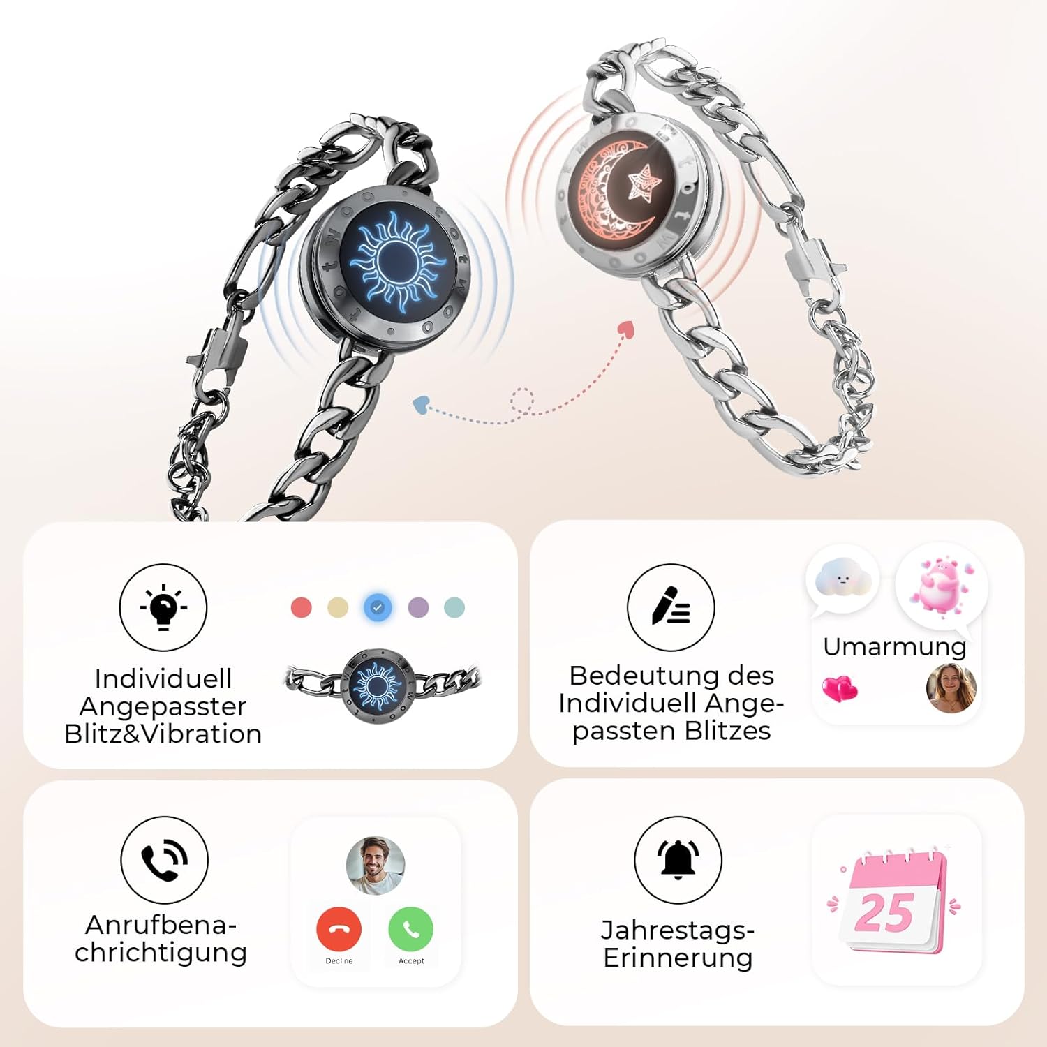 Thumbnail 2 de TOTWOO Bracciali per Coppie con Collegamento Bluetooth Uno a Uno – Luci, Vibrazione e App per Relazioni a Distanza