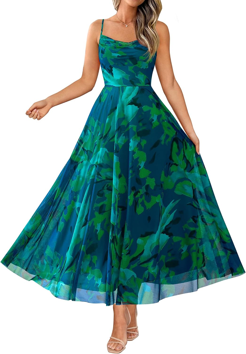 Detalle de BTFBM Women Summer Floral Maxi Dress: Elegant Floral Print Beach to Party Attire