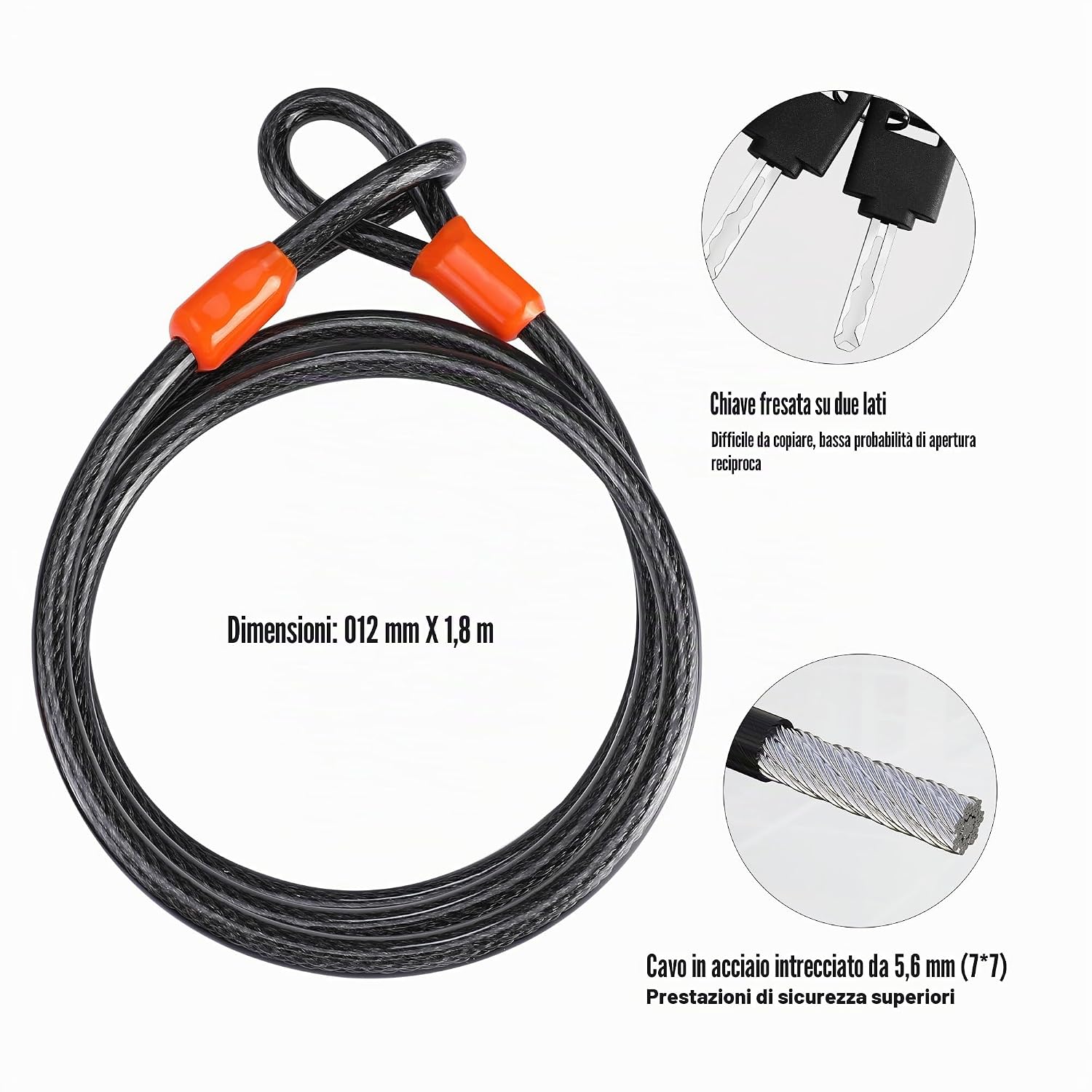 Detalle de ValueMax Lucchetti a U 2 in 1 con Cavo 1,8 m e Supporto per Bicicletta, Veicoli Elettrici e Motocicli