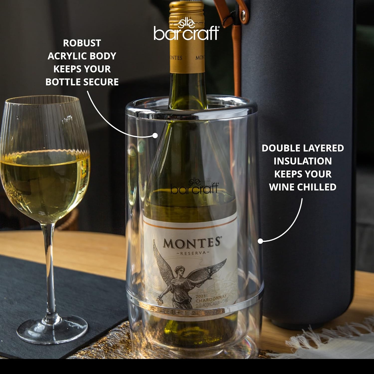 Thumbnail 5 de BarCraft Glacière à Vin isolée pour une bouteille – double paroi et détails chromés