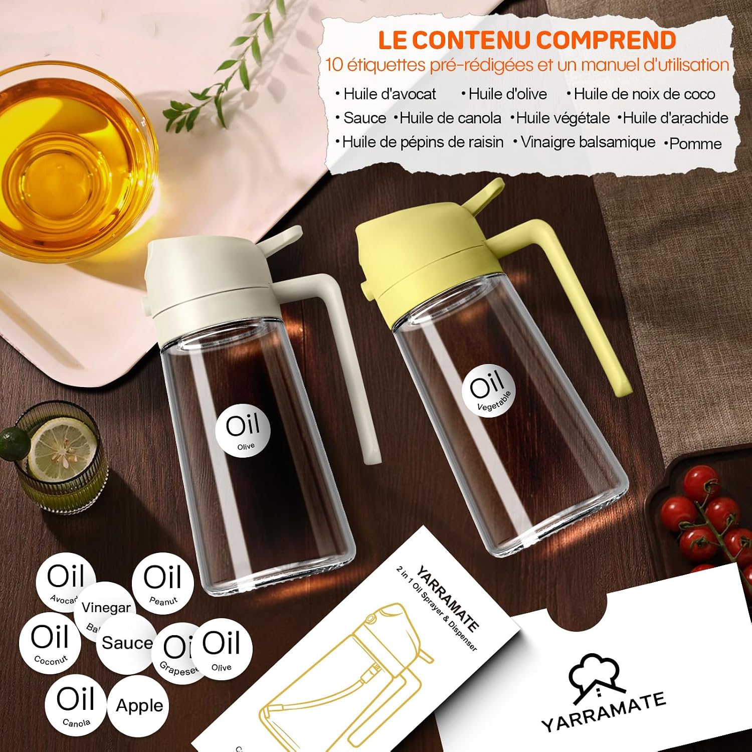 Detalle de YARRAMATE OS-Pomelo oliespray- en schenkfles van glas, 470 ml
