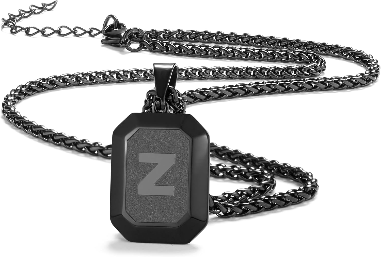 Detalle de Initial A-Z Halskette für Männer Jungen aus 316L Edelstahl mit eckigem Anhänger & Karabiner-Verschluss