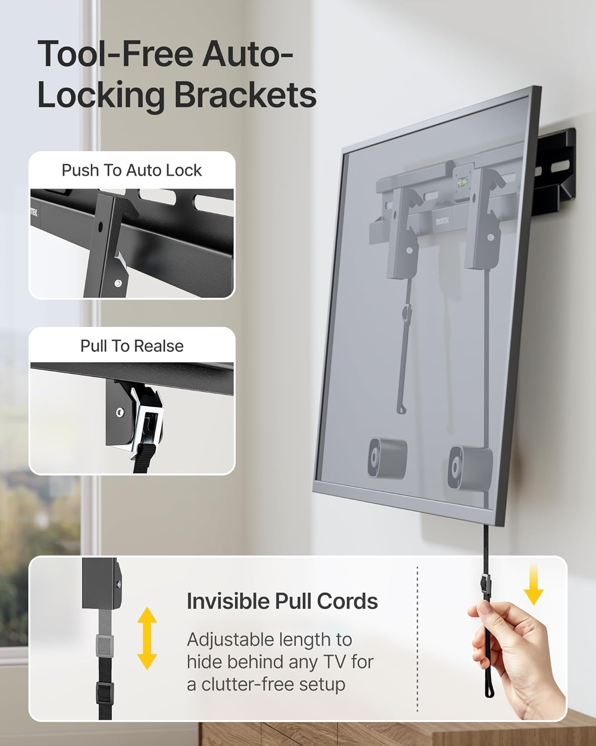 Detalle de monTEK No Stud TV Wall Mount for 37-86 Inch TVs (No Drill, Low Profile, Up to 165 lbs)