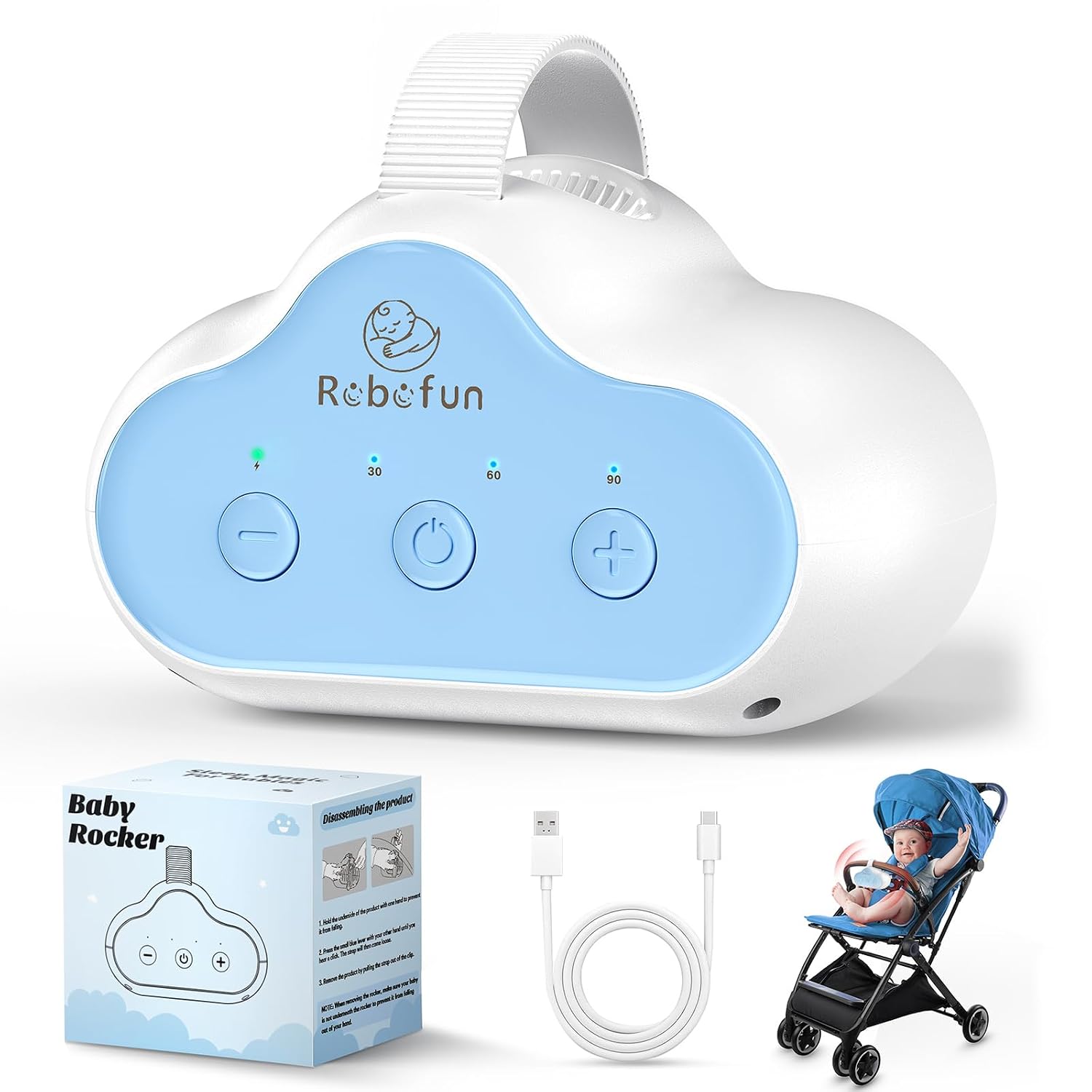 Detalle de Robofun Kinderwagenschaukler Schlafhilfe USB-C