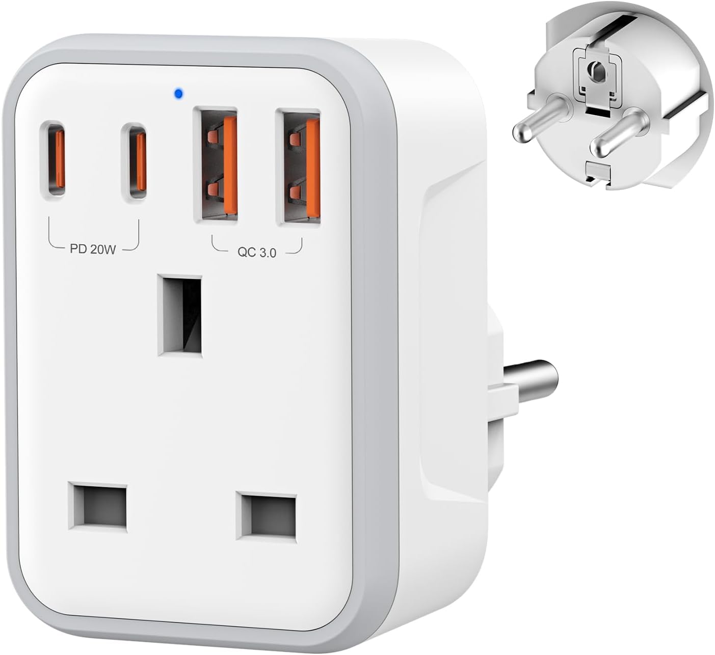 Detalle de UK to European Travel Plug Adapter PD 20W