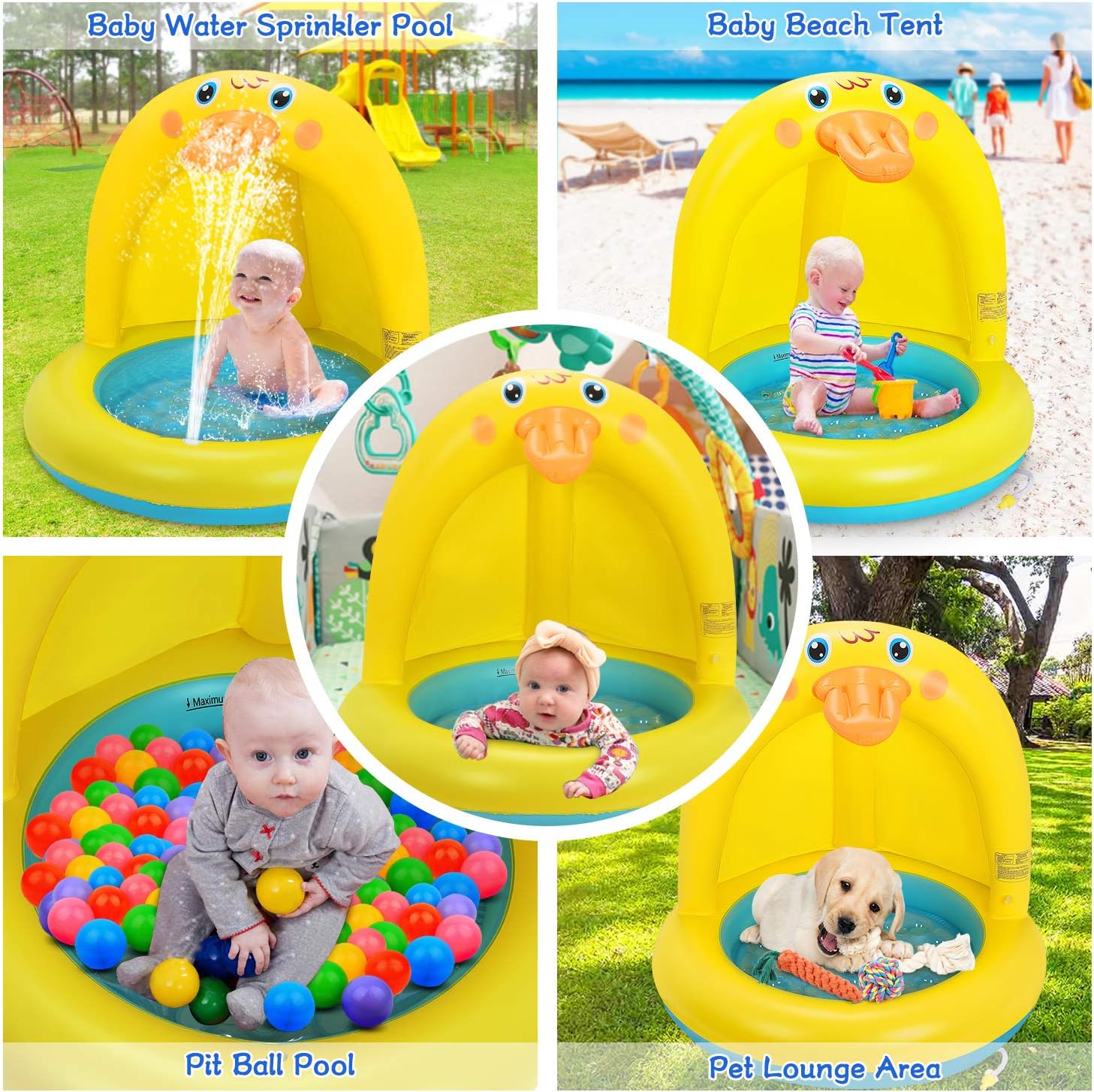 Thumbnail 5 de Planschbecken Für Kinder – BabyPool mit Entchen-Design, UV-Schutz und aufblasbarem Sprinkler