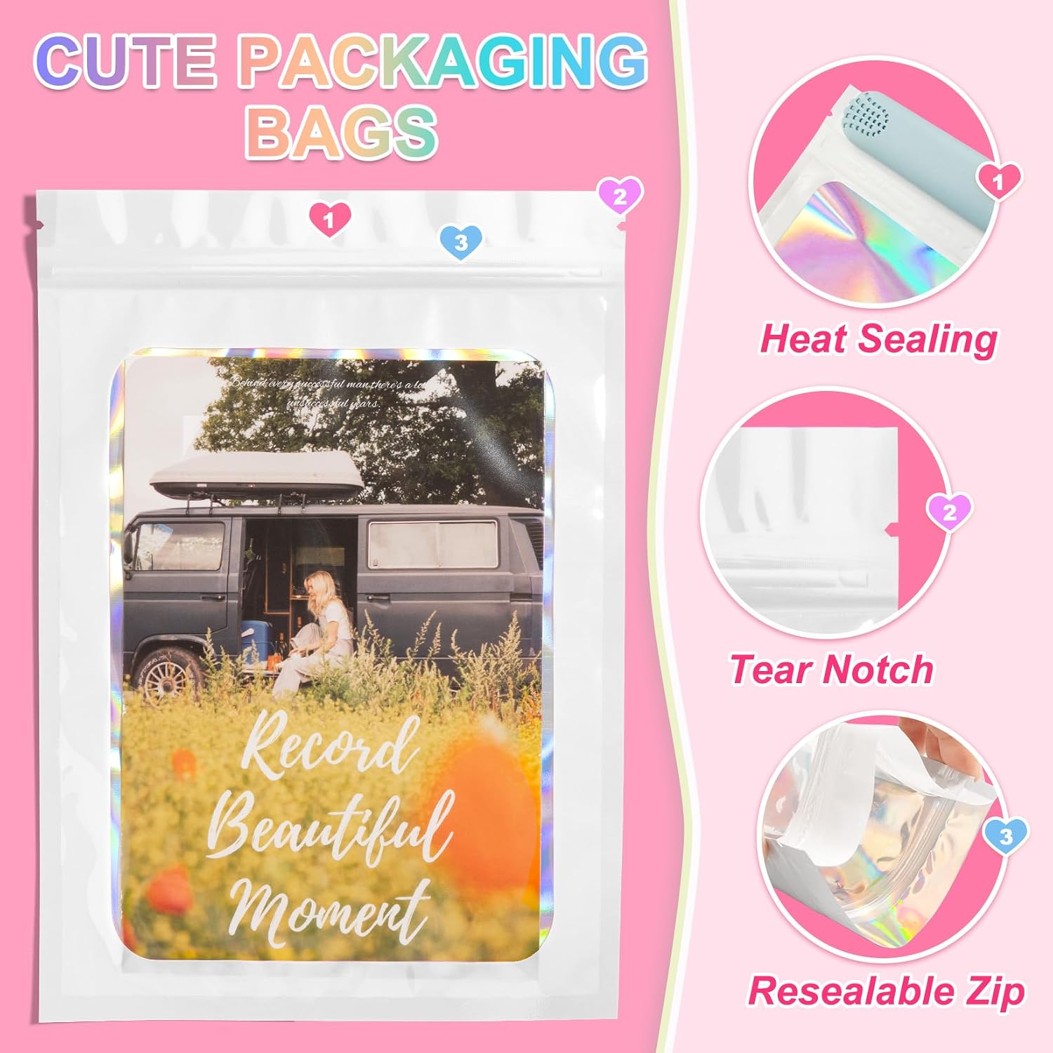 Thumbnail 2 de ANZNKU 100 Pcs Smell Proof Mylar Bags with Clear Window (White, 4.7 x 7.9 in)
