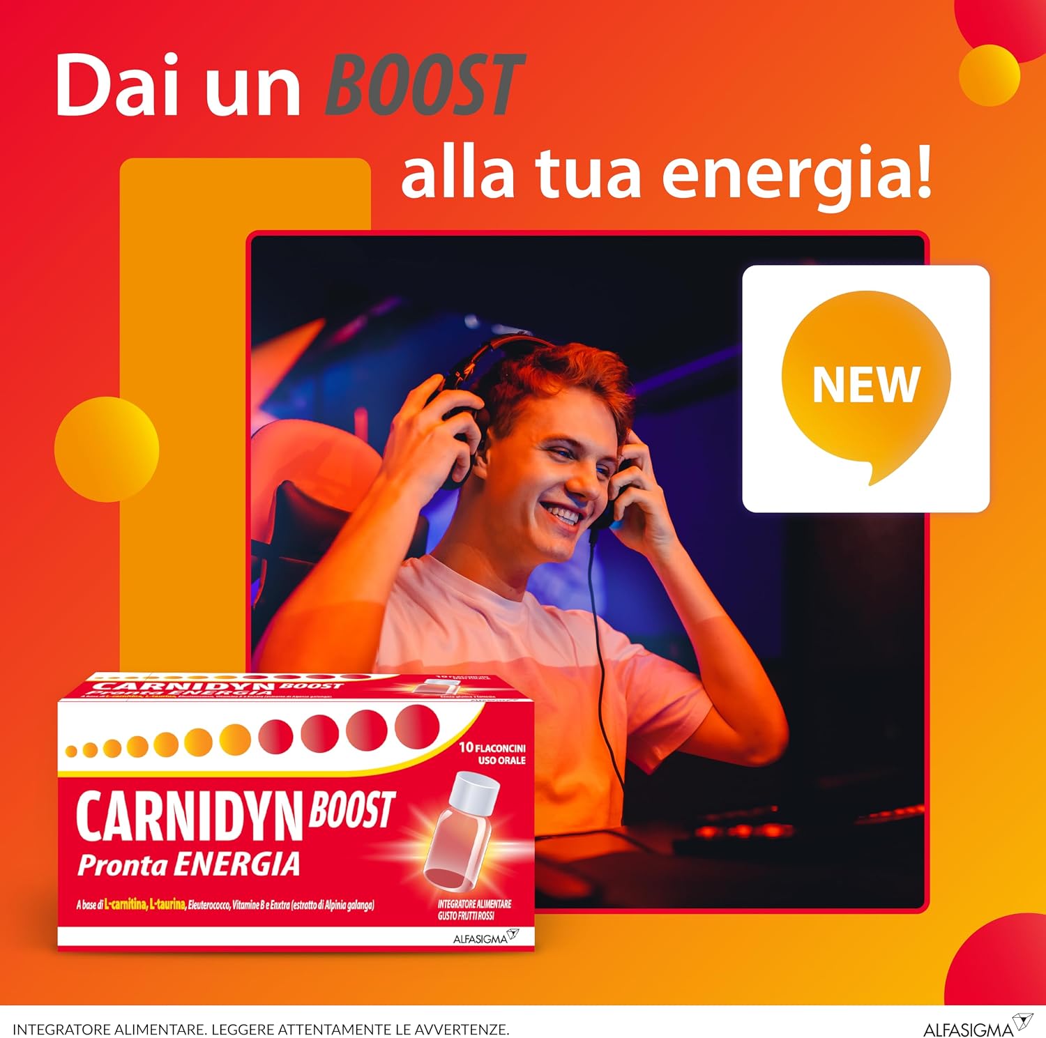Detalle de Carnidyn Boost: integratore energetico senza caffeina, personalità pratica per una spinta rapida