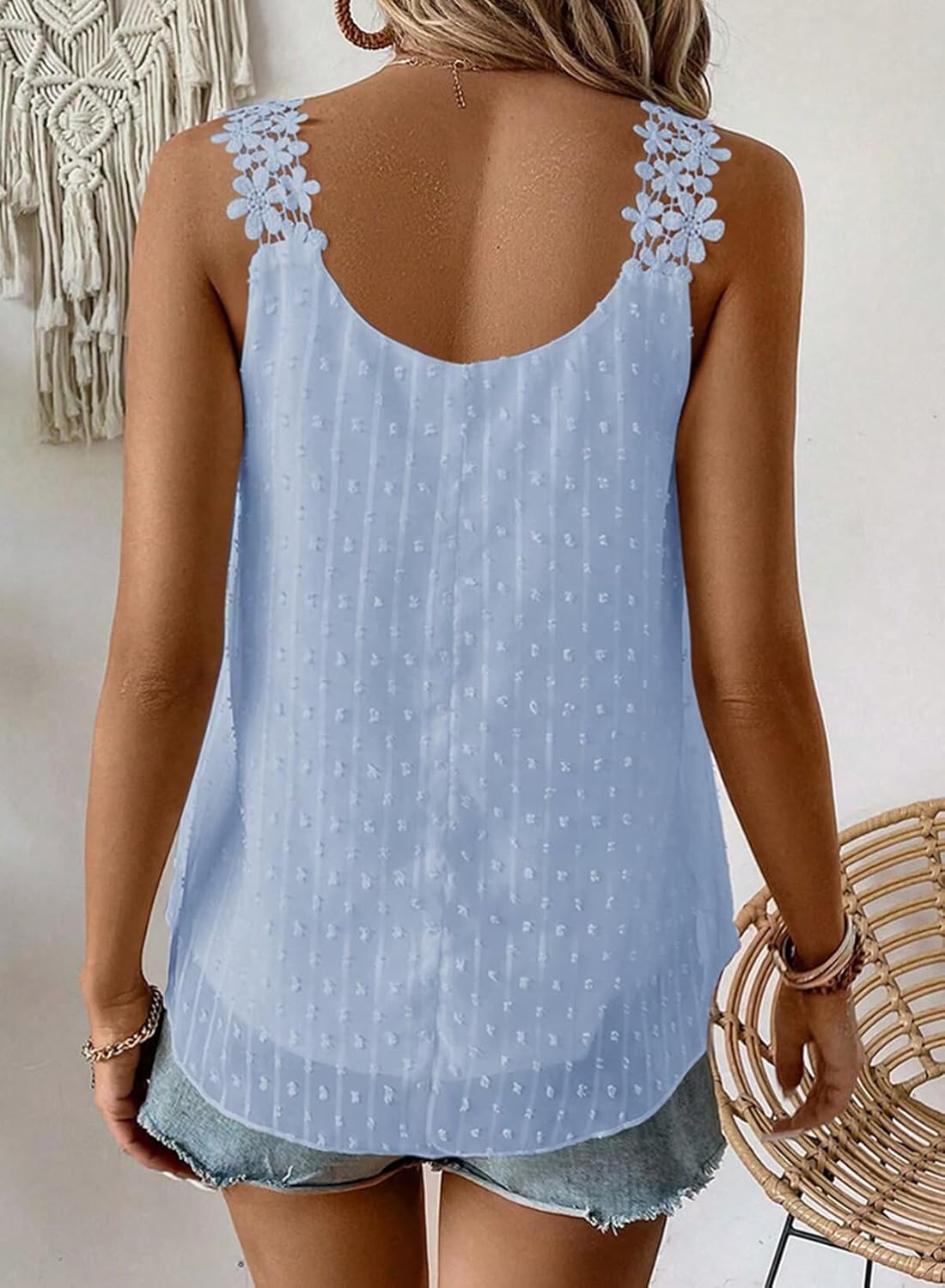 Thumbnail 2 de Womens Tank Tops Flowy Sleeveless Summer Boho Tank Top for Women Casual Crewneck Strap Lace Camisole Shirts
