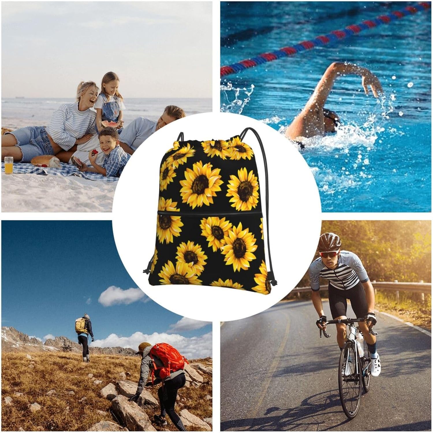 Detalle 2 de Newhomestyle Summer Sunflower Drawstring Bag: Lightweight, Versatile Gym & Travel Sacks