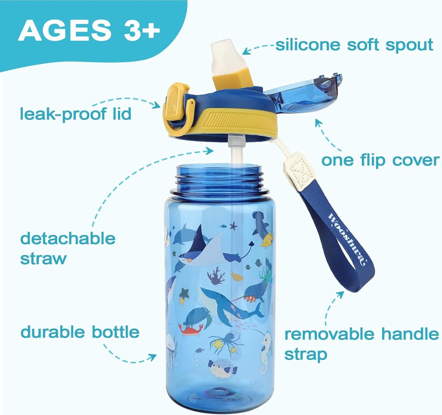 Detalle 2 de wooshwa Kinder-Trinkflasche 600 ml Meerestiere