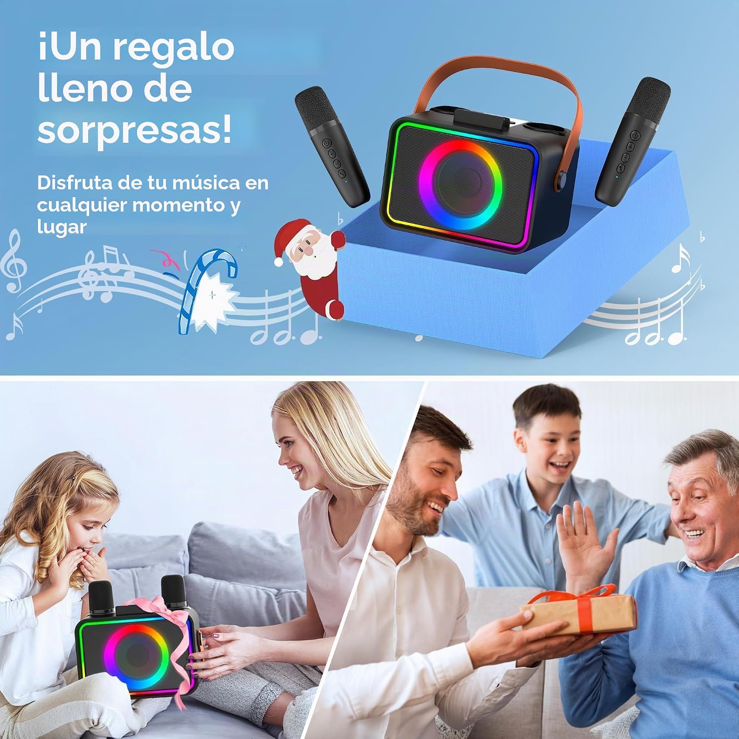 Thumbnail 6 de Wowstar Máquina de Karaoke con 2 micrófonos: altavoz Bluetooth portátil para fiestas con luces