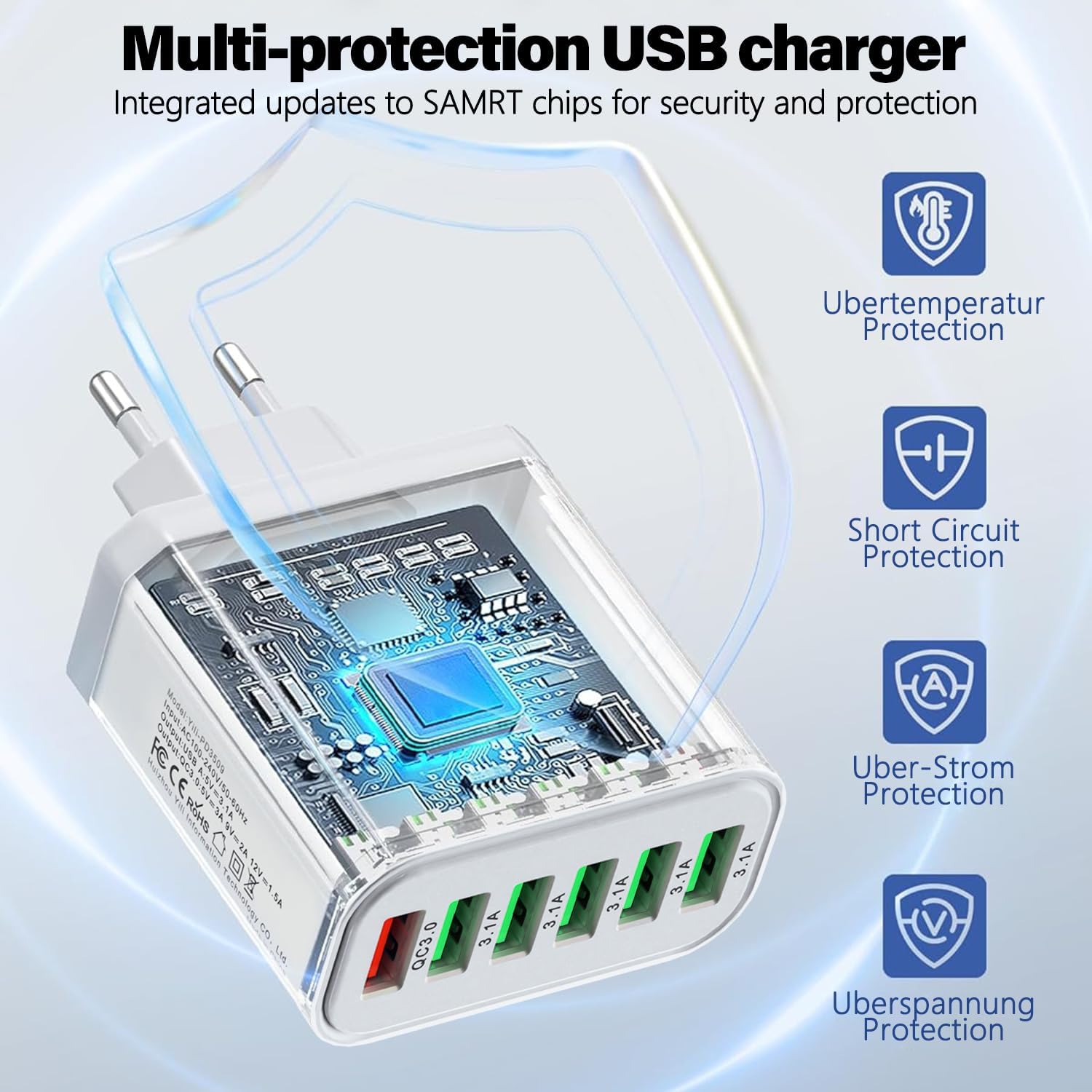 Thumbnail 5 de 50W USB Ladegerät Mehrfach – 6-Ports Ladenstation mit QC3.0