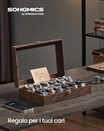 Thumbnail 2 de SONGMICS Porta Orologi a 12 Posti JWB120KQ02 – Scatola portaorologi con coperchio in vetro e cuscini rimovibili