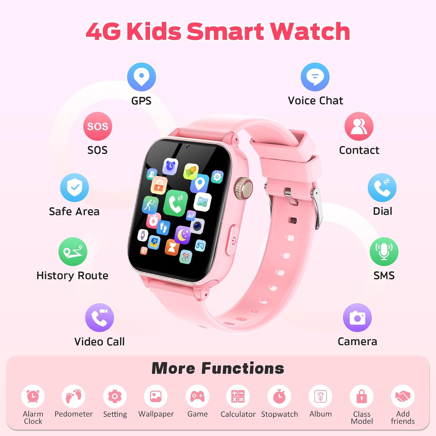 Detalle de Ucani 4G Smartwatch Kinder – GPS, Videoanruf und SOS-Notruf (Orangerosa)