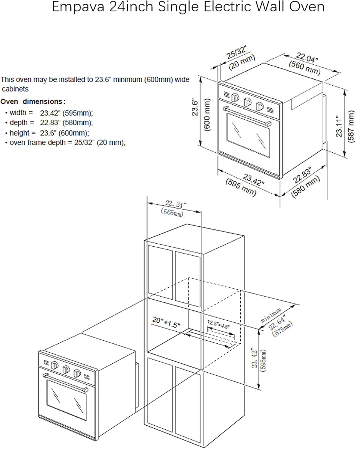 Detalle de Empava SXB14 24-Inch Electric Wall Oven, 2.3 cu. ft. Convection