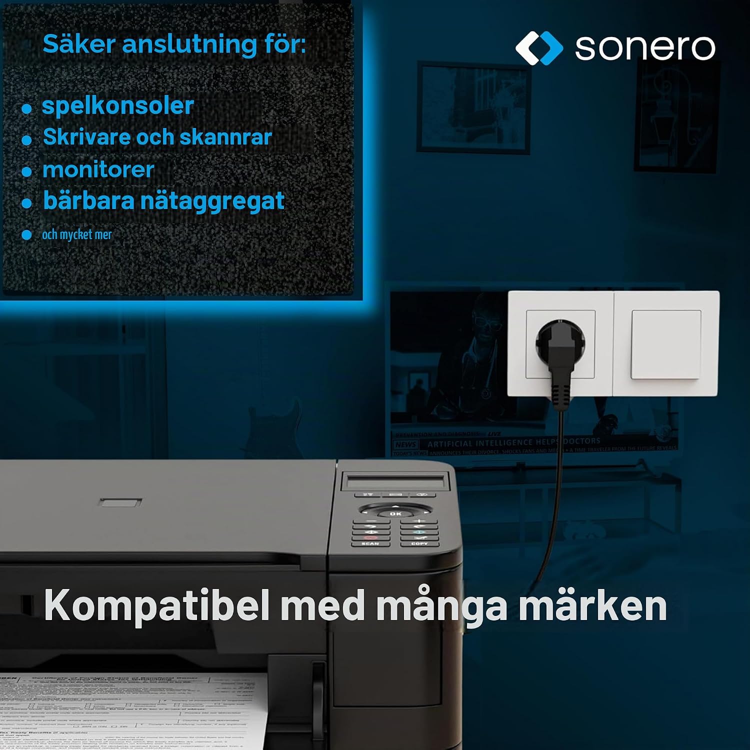 Detalle de Sonero strömkabel Schuko till C5, 2,0 m med vinklad jordad kontakt