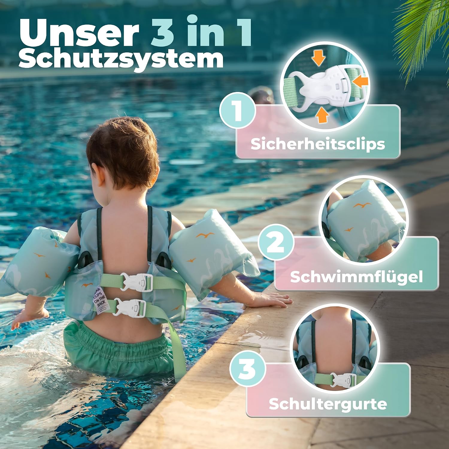 Detalle 2 de KIDVERSE Schwimmweste Kinder 3-6 Jahre – Geprüfte Sicherheit mit integrierten Schwimmflügeln