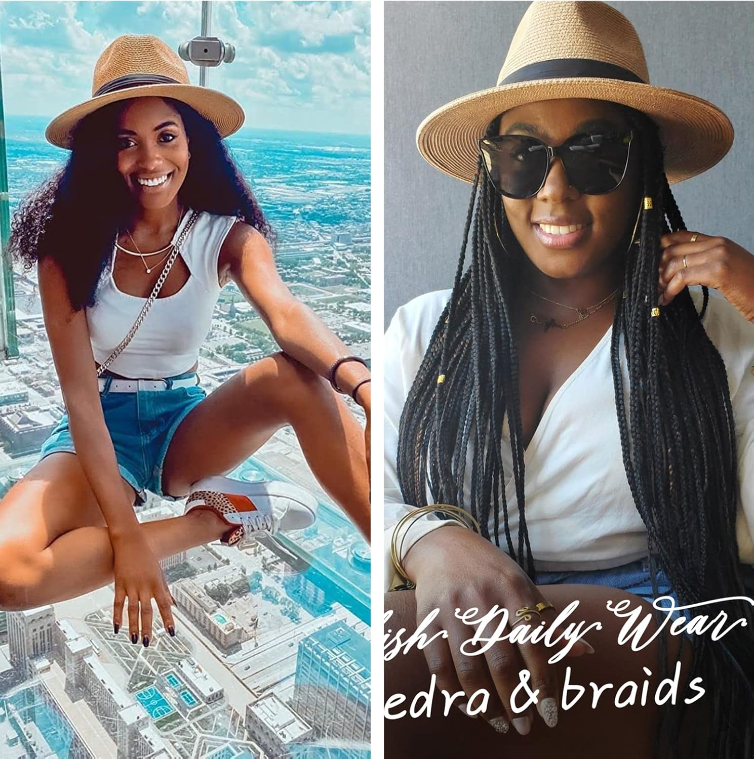 Thumbnail 6 de FURTALK wide brim straw panama hat fedora for women & men (UPF straw summer sun hat)