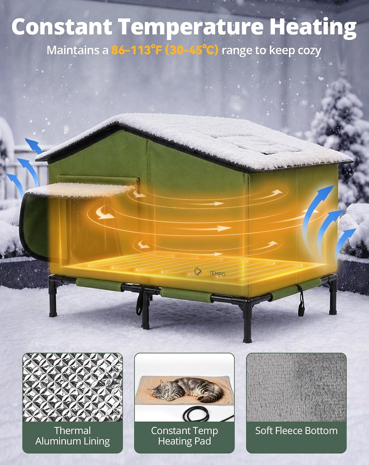 Detalle de PETEMPO BGPCH02 Heated Cat House, Insulated Outdoor Shelter, 26 x 16 in