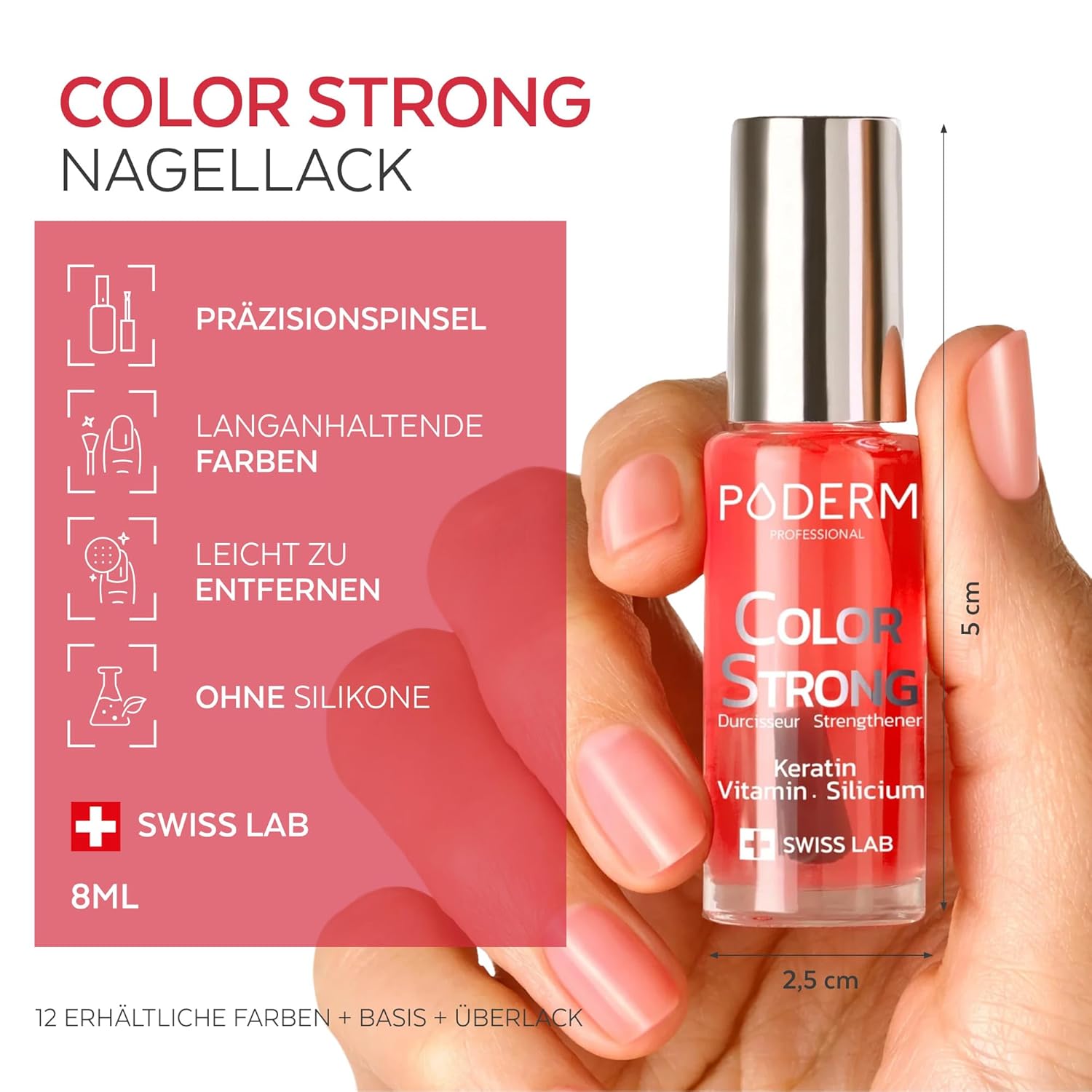 Detalle de PODERM Nagelhärter Lack - Gloss Vitality (Biotin, Keratin, Silizium) – Stärkt und regeneriert geschädigte Nägel