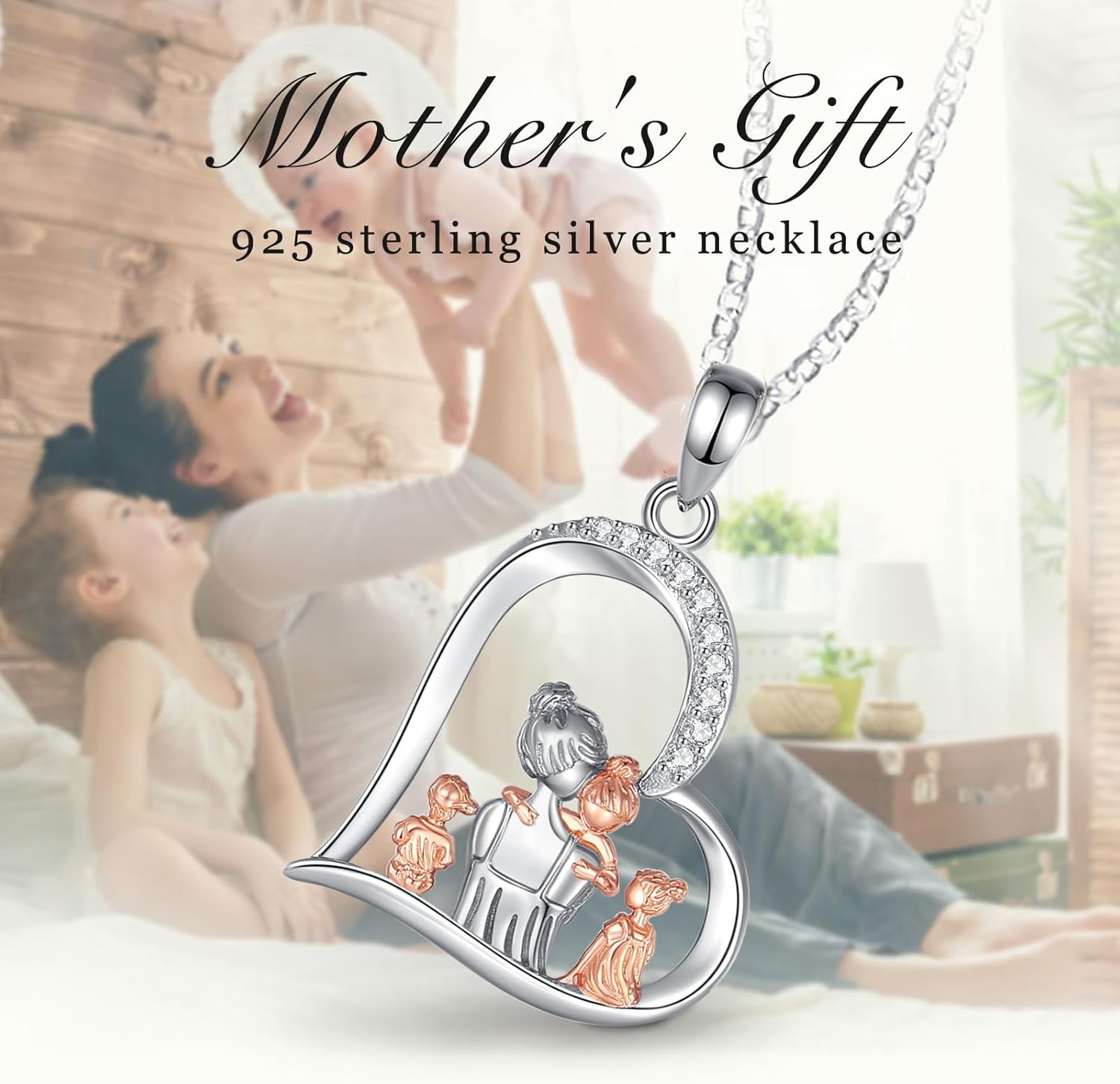 Thumbnail 5 de INFUSEU Herzform Halskette mit Mutter-und-Kind-Anhänger aus 925 Silber – Muttertagsgeschenk