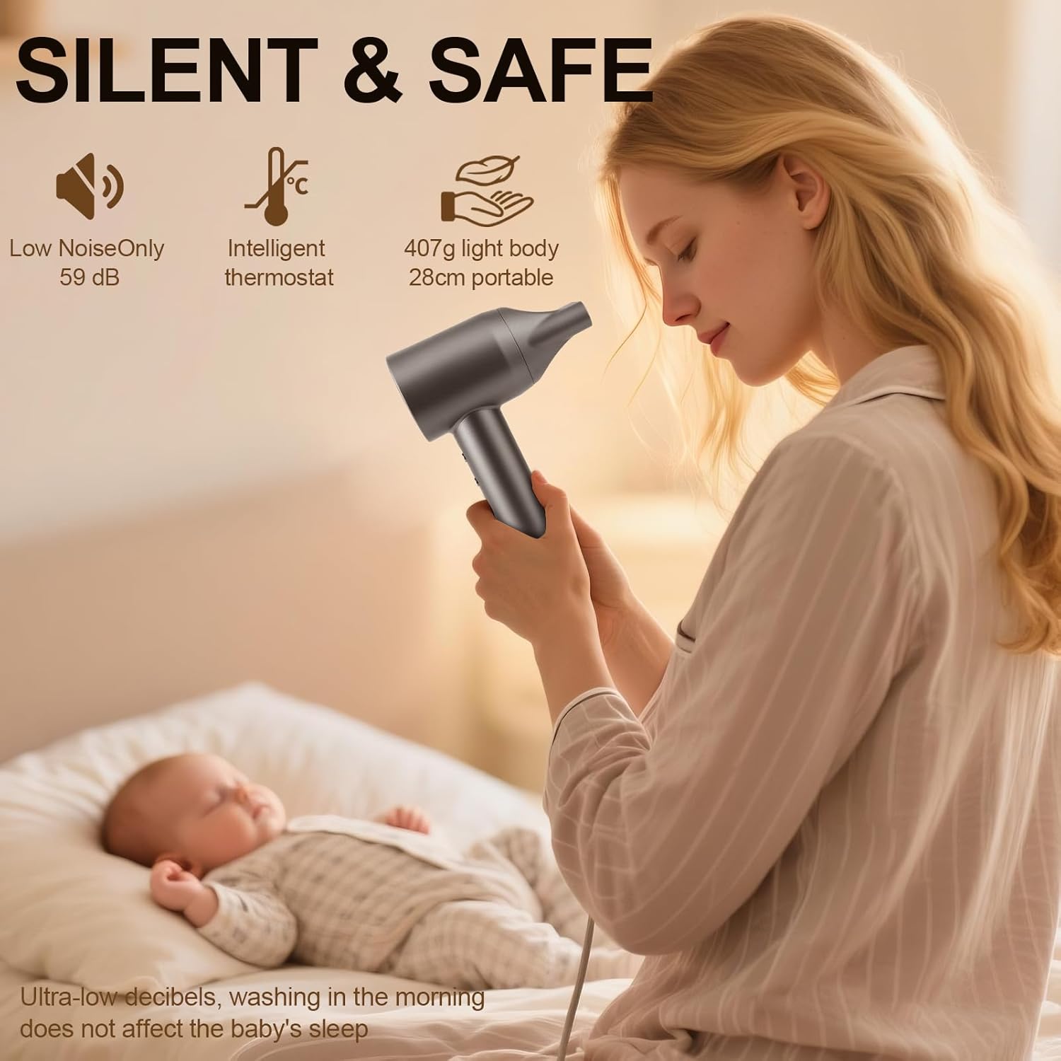 Thumbnail 6 de ZCYLPT Hair Dryer — 1600W, 110,000 RPM Brushless Motor, 200 Million Negative Ions, Low-Noise Travel Model