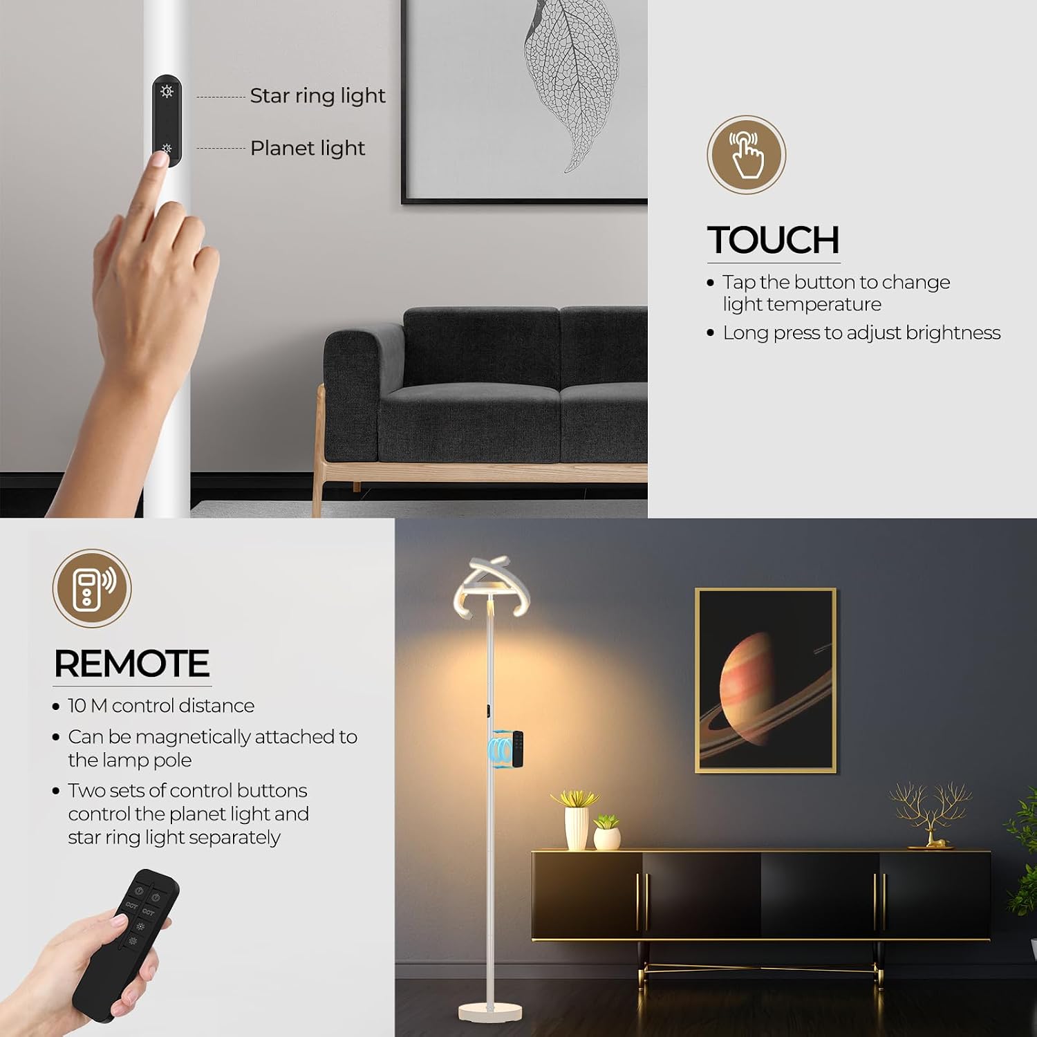 Detalle 2 de FIMEI Lámpara de Pie Moderna con Control Remoto y 3 Colores 🌟