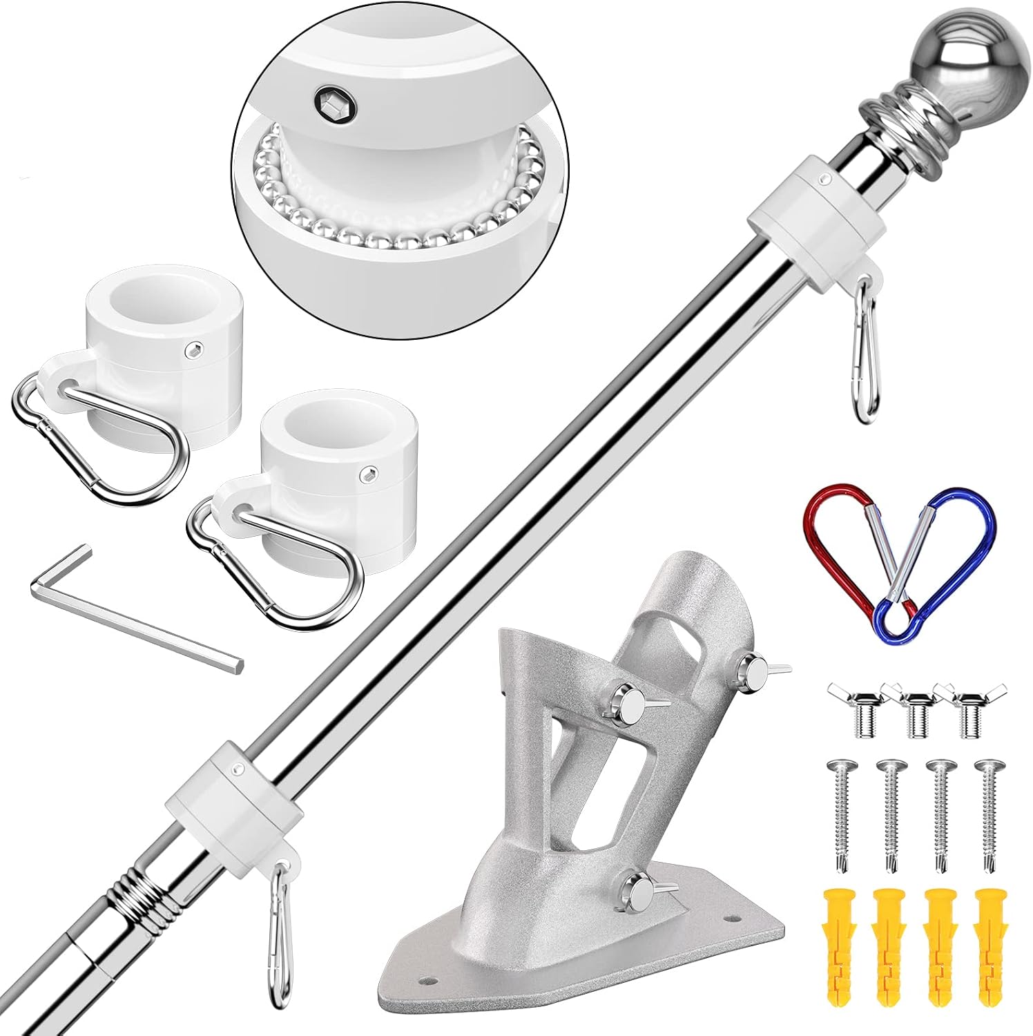 Detalle de ZMTECH ZM-FP-S/6/1 6-Foot Stainless Steel Flagpole Kit with Adjustable Bracket