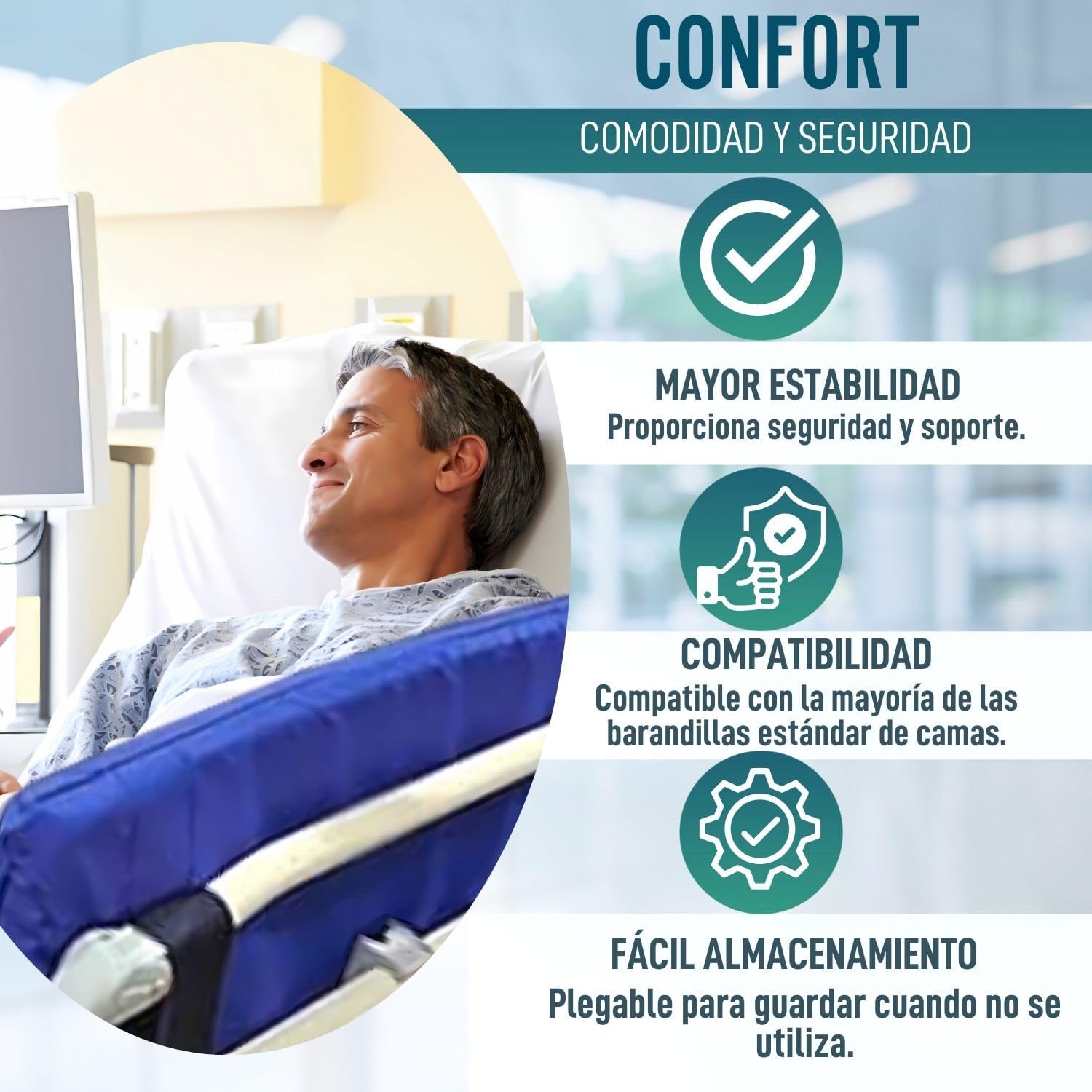 Thumbnail 4 de OrtoPrime Protezione per letto con barriera imbottita per ringhiere (barra non inclusa) – 160 x 40 cm