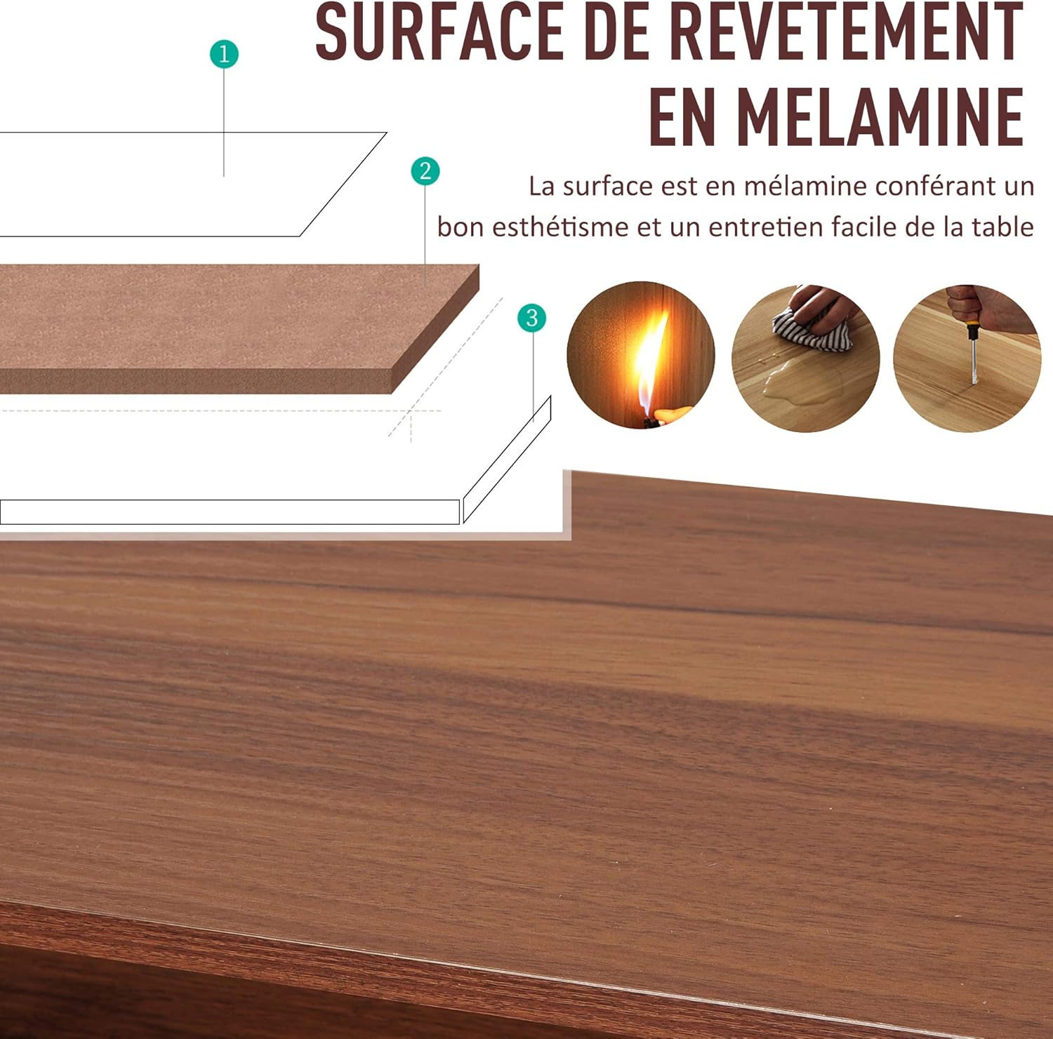 Thumbnail 3 de HOMCOM Bureau secrétaire informatique néo-rétro en noyer et noir — 84 x 45 x 85 cm