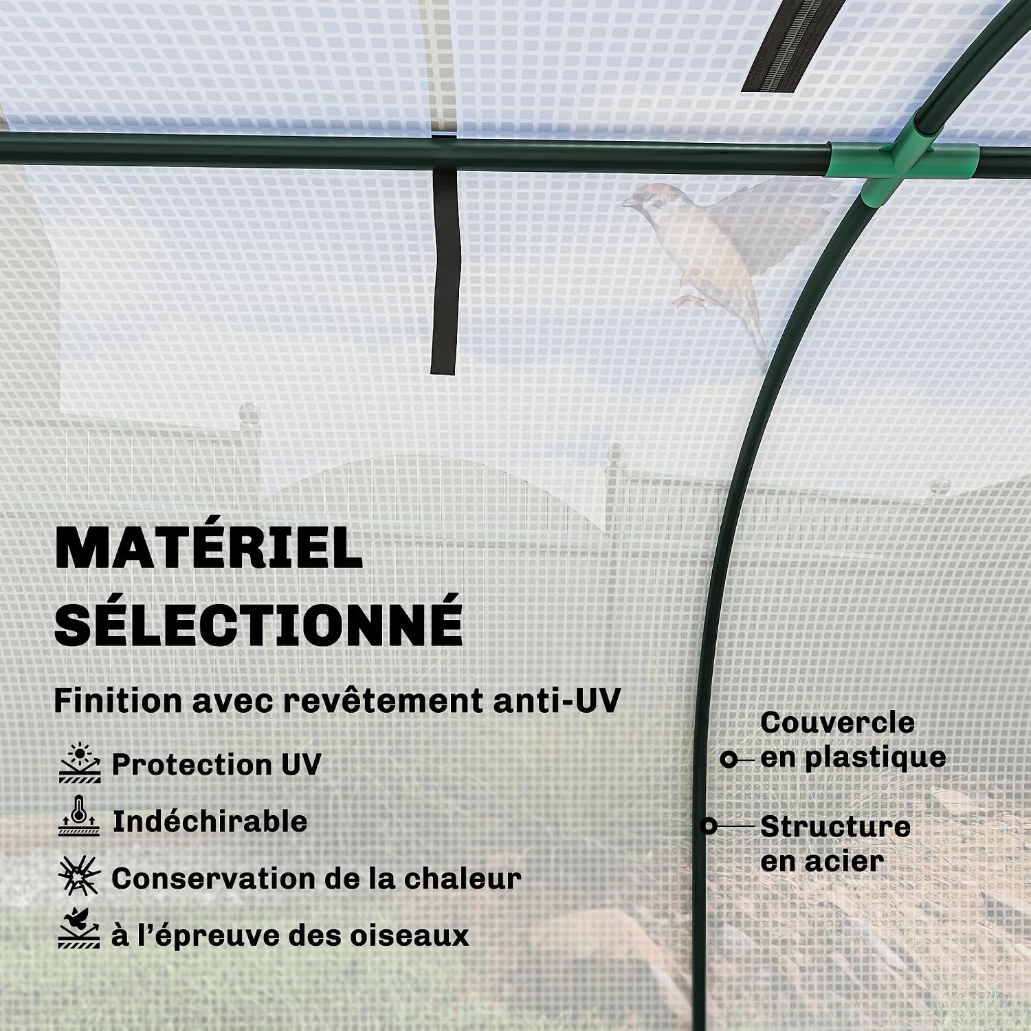Detalle de Outsunny 845-234V05WT mini-broeikas 3 x 1 x 0,8 m met oprolbare deuren