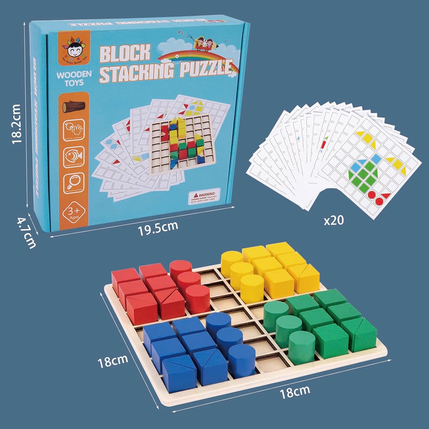 Detalle de KUKUTrue YX-001 houten mozaïekpuzzel met 44 blokken en 20 dubbelzijdige kaarten