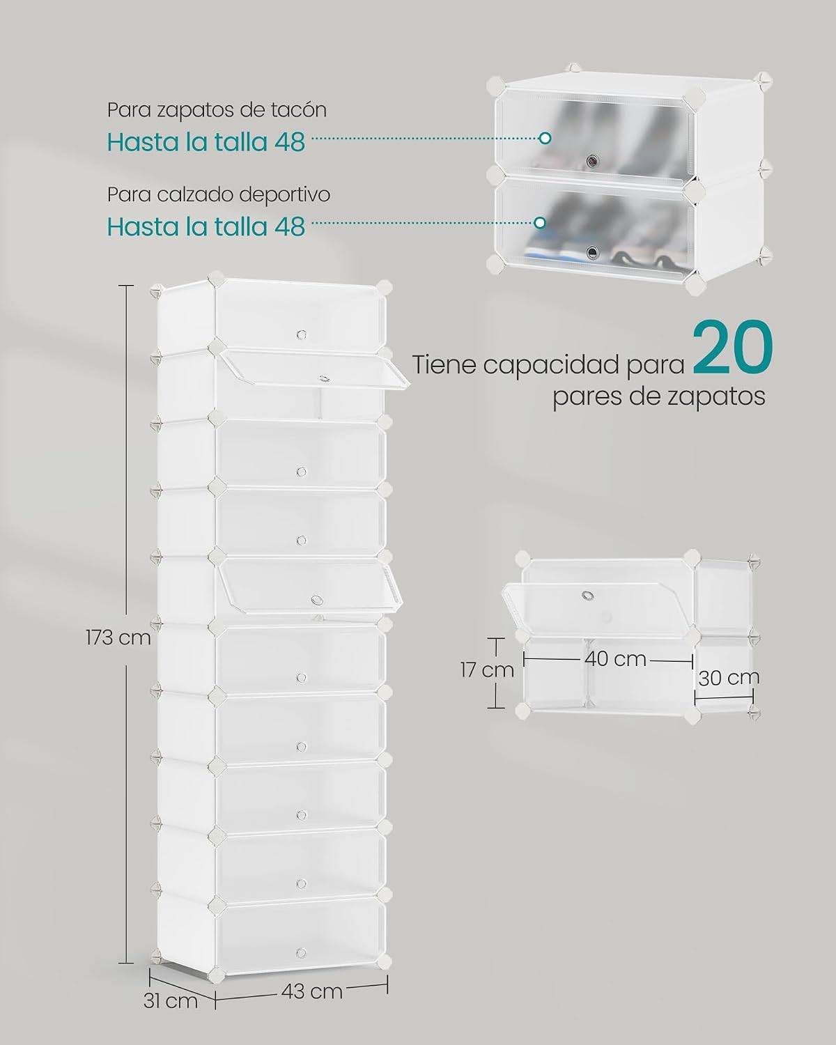 Detalle de SONGMICS LPC10HV4 zapatero modular 10 compartimentos