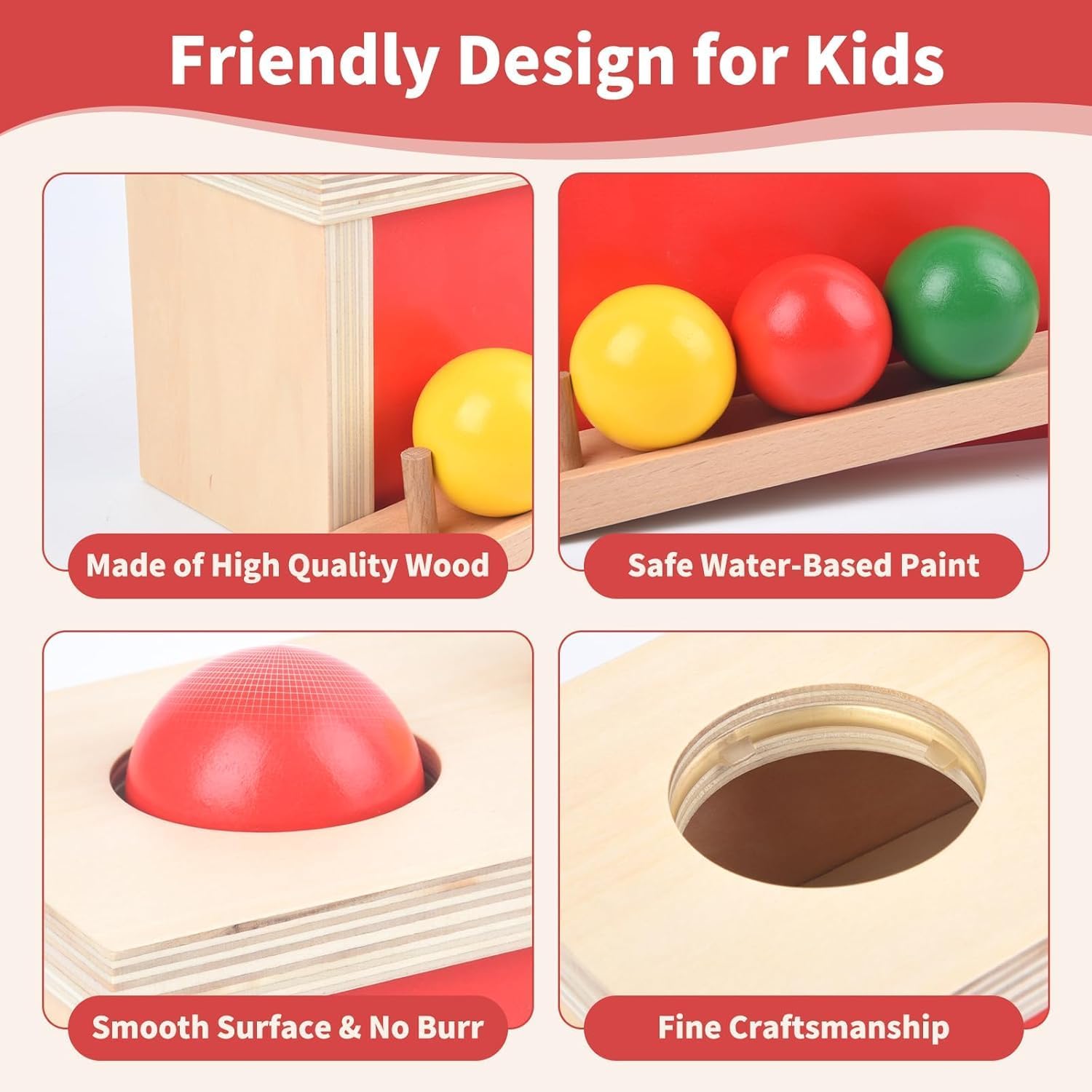 Thumbnail 3 de Smartwo Montessori Objektpermanenz-Box aus Holz (ab 9 Monaten) mit 3 farbigen Kugeln