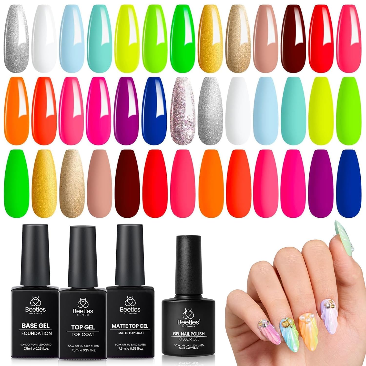 Detalle de beetles Neon Gel Nail Polish Set (20 Colors) with Base & Top Coats
